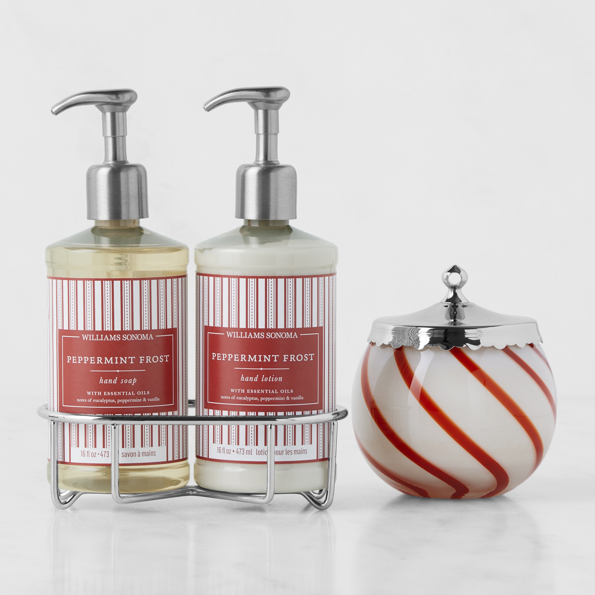 Williams Sonoma Peppermint Hand Soap, Hand Lotion & Figural Candle 4-Piece Set