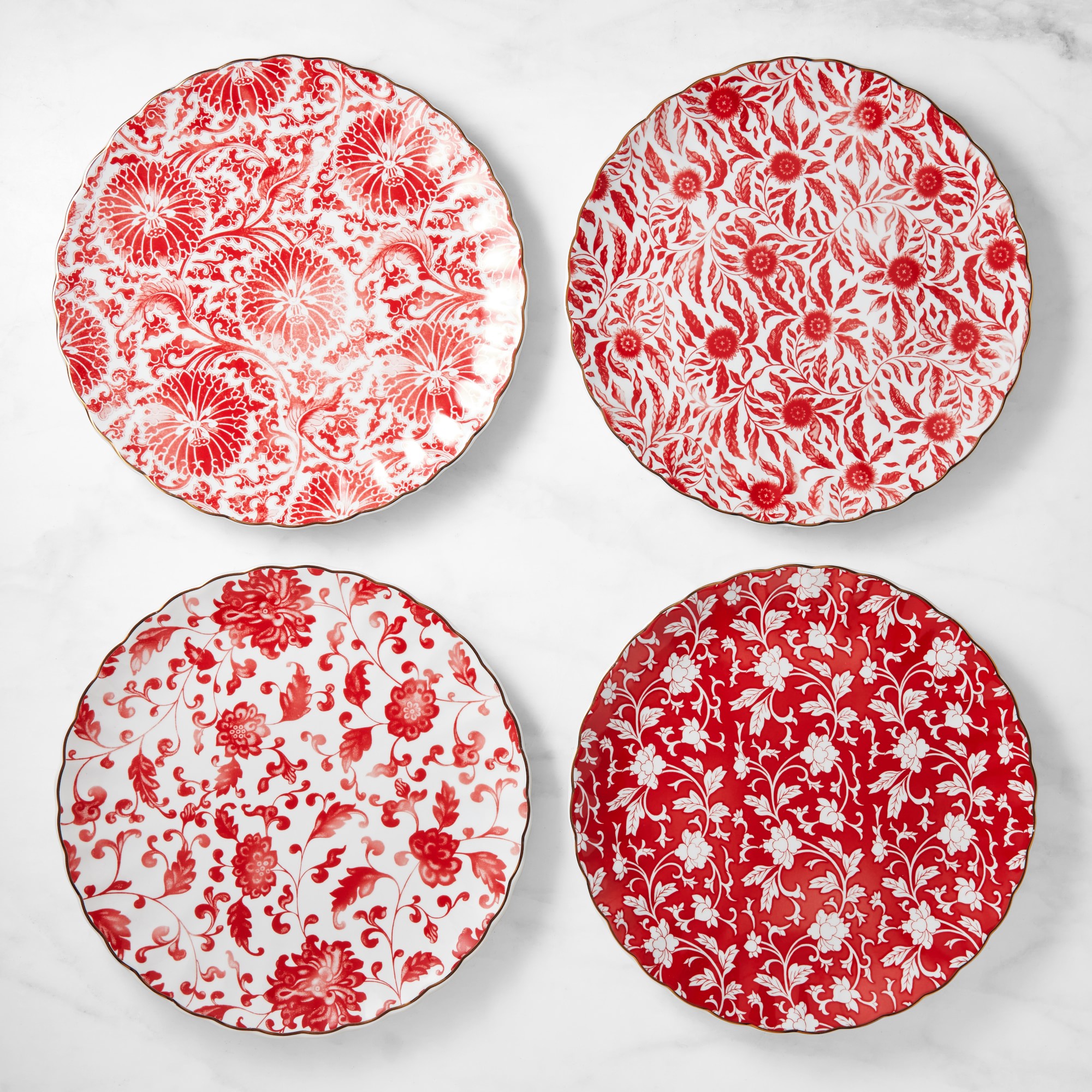 Marlo Thomas x Williams Sonoma Red Floral Dinner Plates, Set of 4