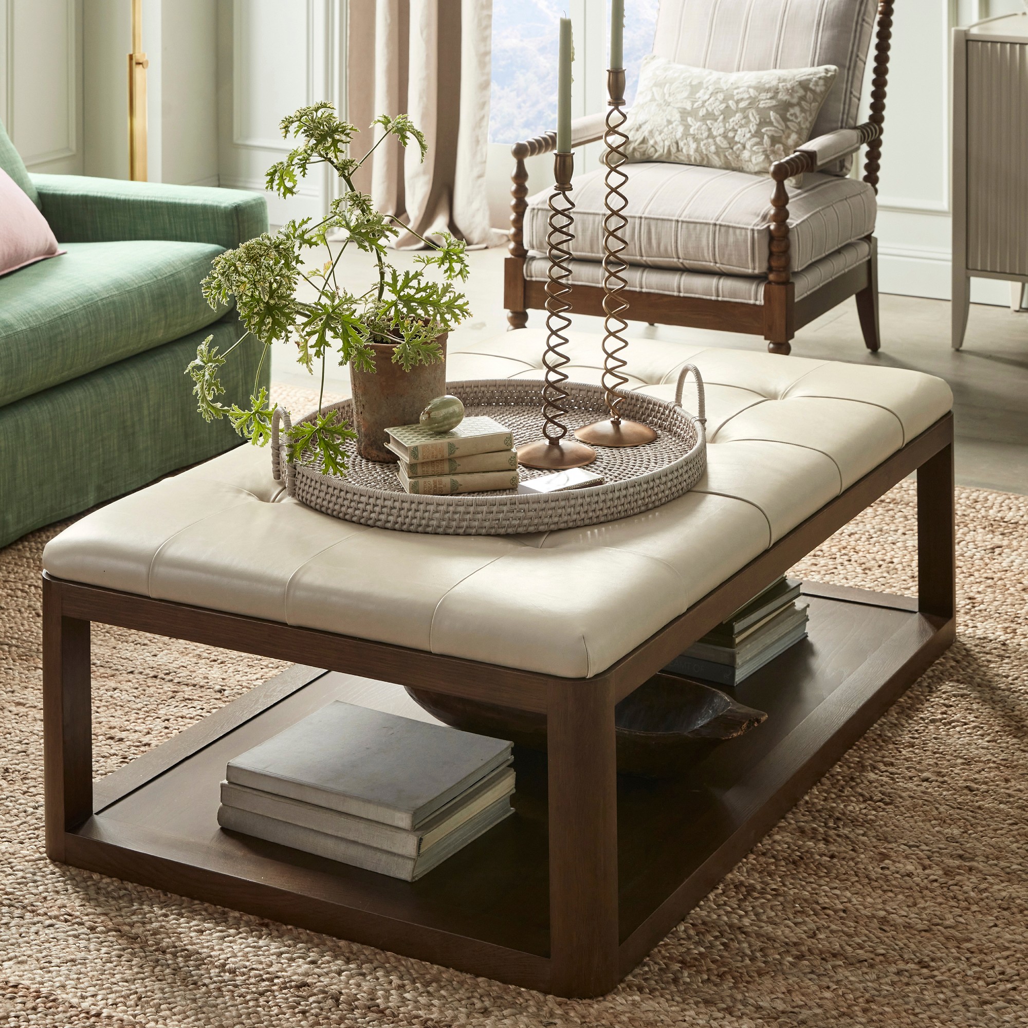 Porte Grid Tufted Rectangular Ottoman (48