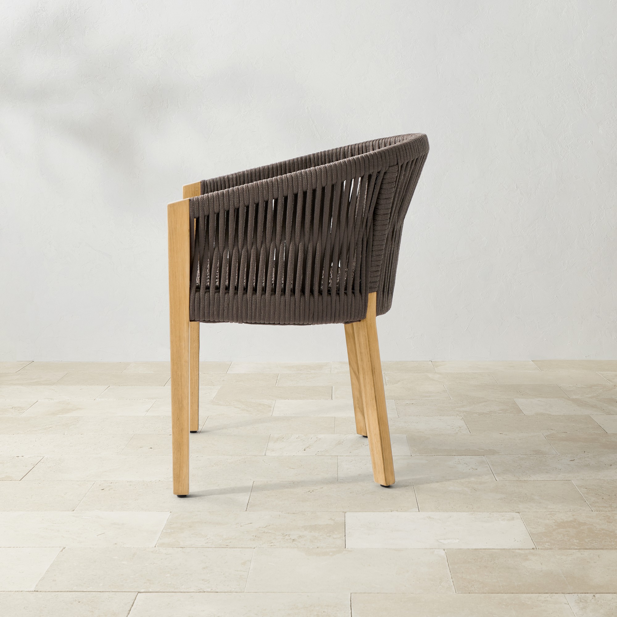 Pasadena Outdoor Teak and Brown Rope Dining Armchair