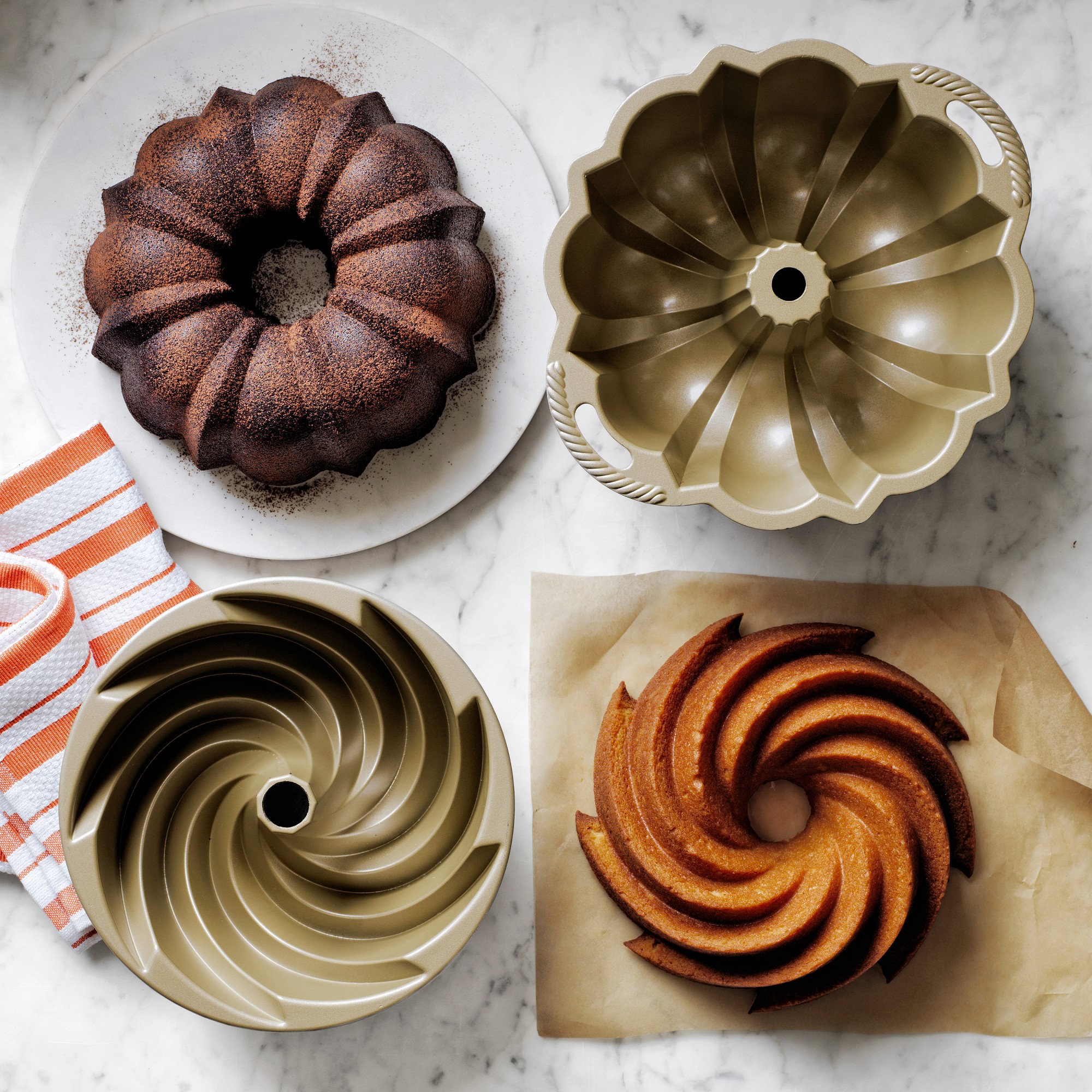 Nordic Ware Cast Aluminum Nonstick Small Heritage and Anniversary Bundt® Pans, Set of 2