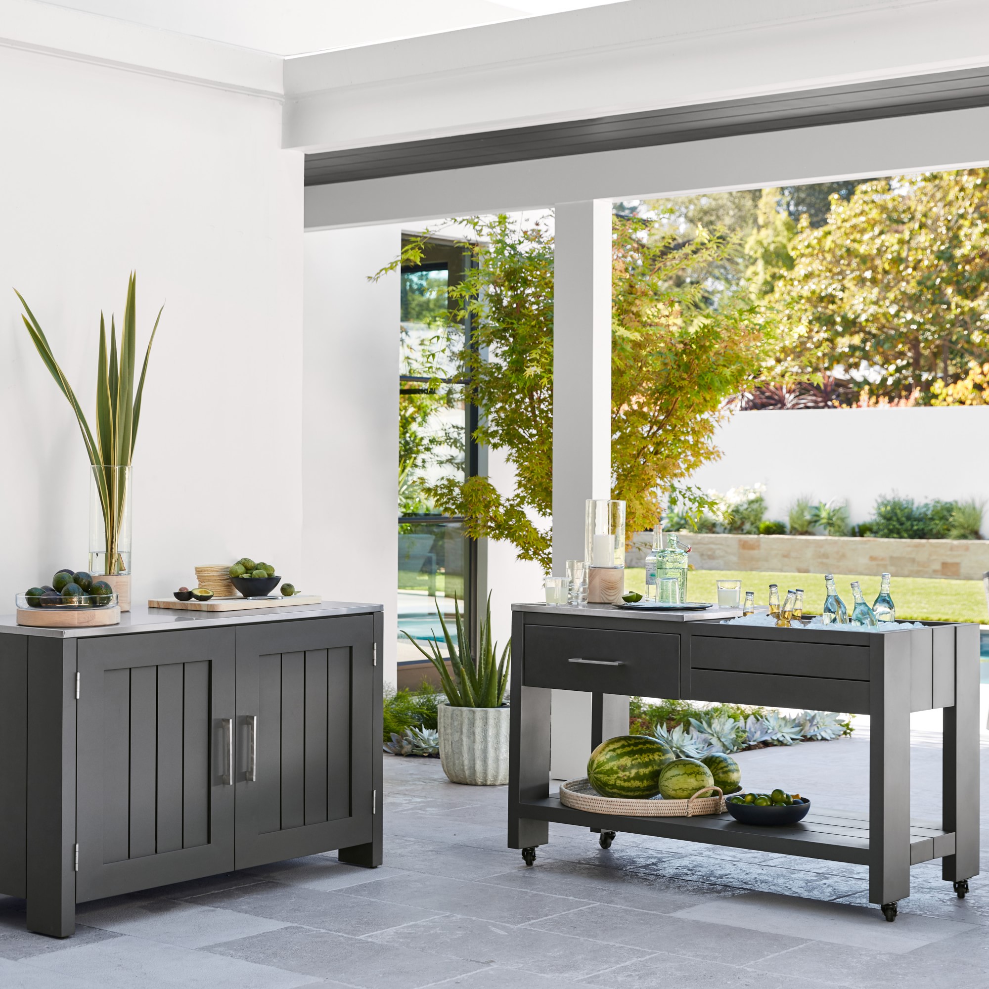 Larnaca Outdoor Slate Grey Metal Prep Table (58