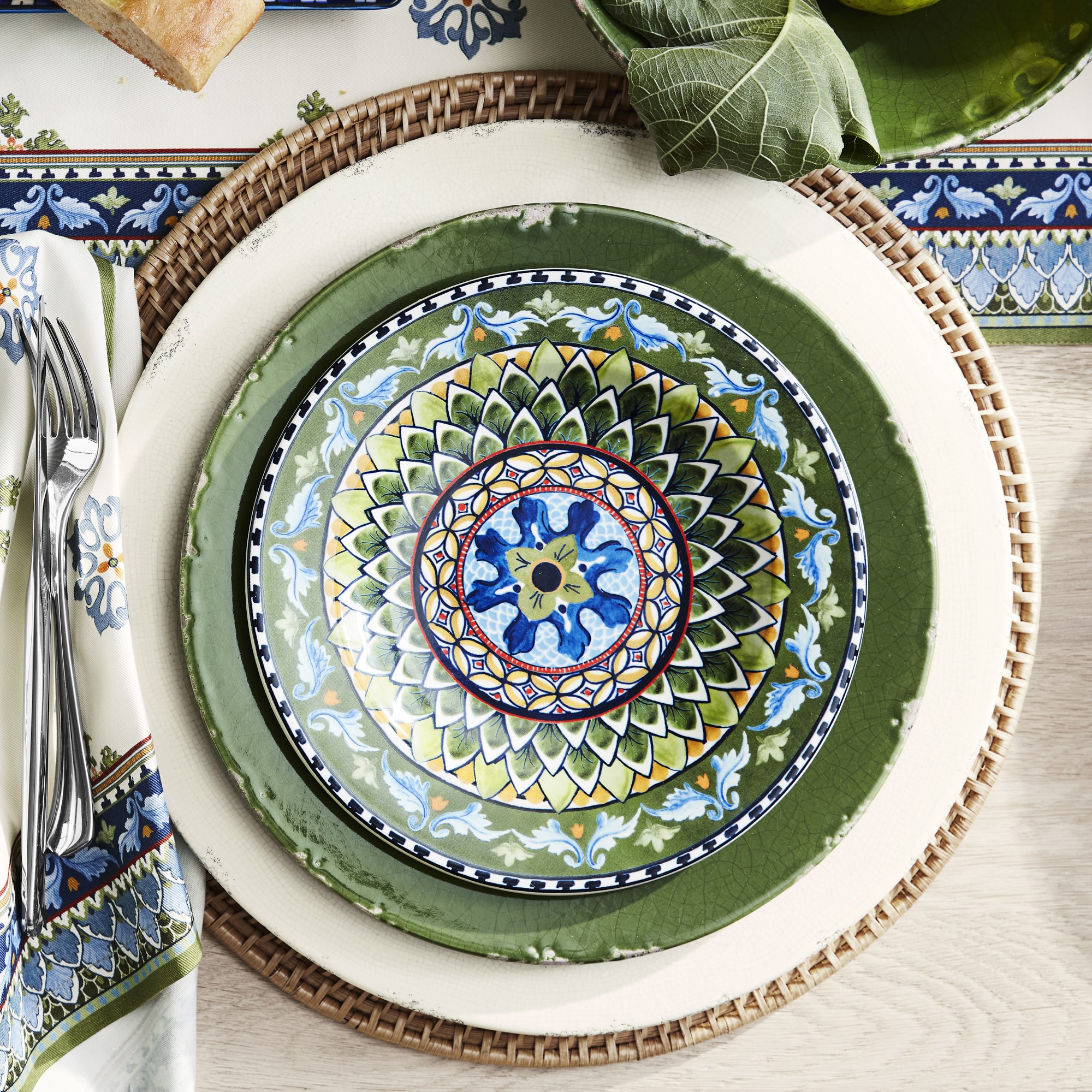 Sicily Ceramic Mixed Appetizer Plates, Set of 4, Blue & Green