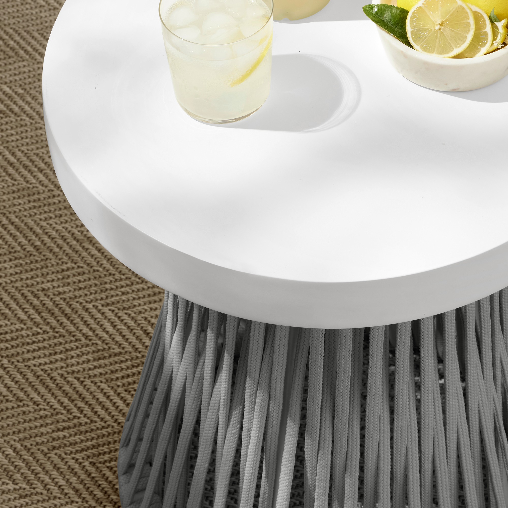 Pasadena Outdoor Fiberstone and Rope Side Table (18