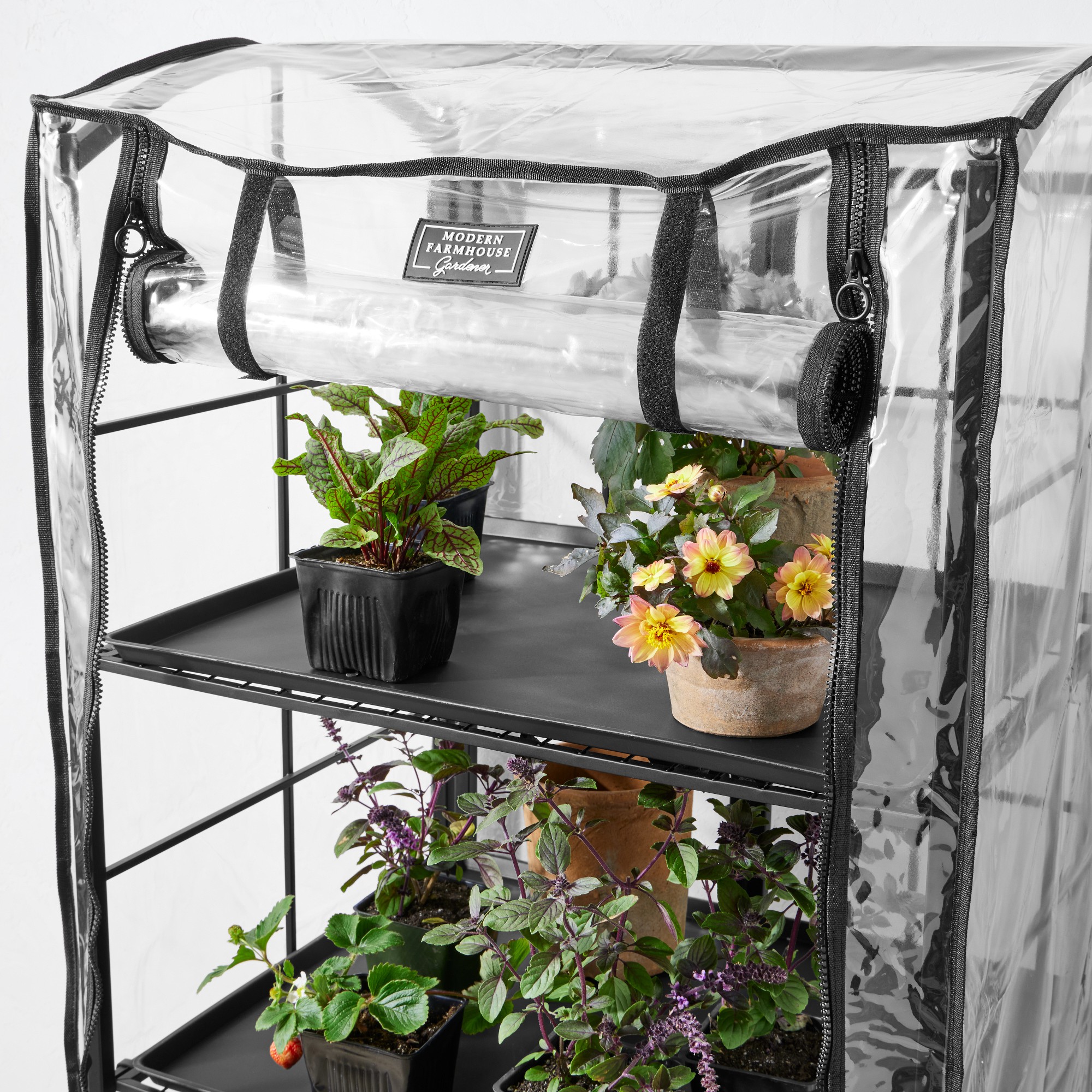 Modern Farmhouse Plant Stand with Adjustable Shelf & Patio Greenhouse
