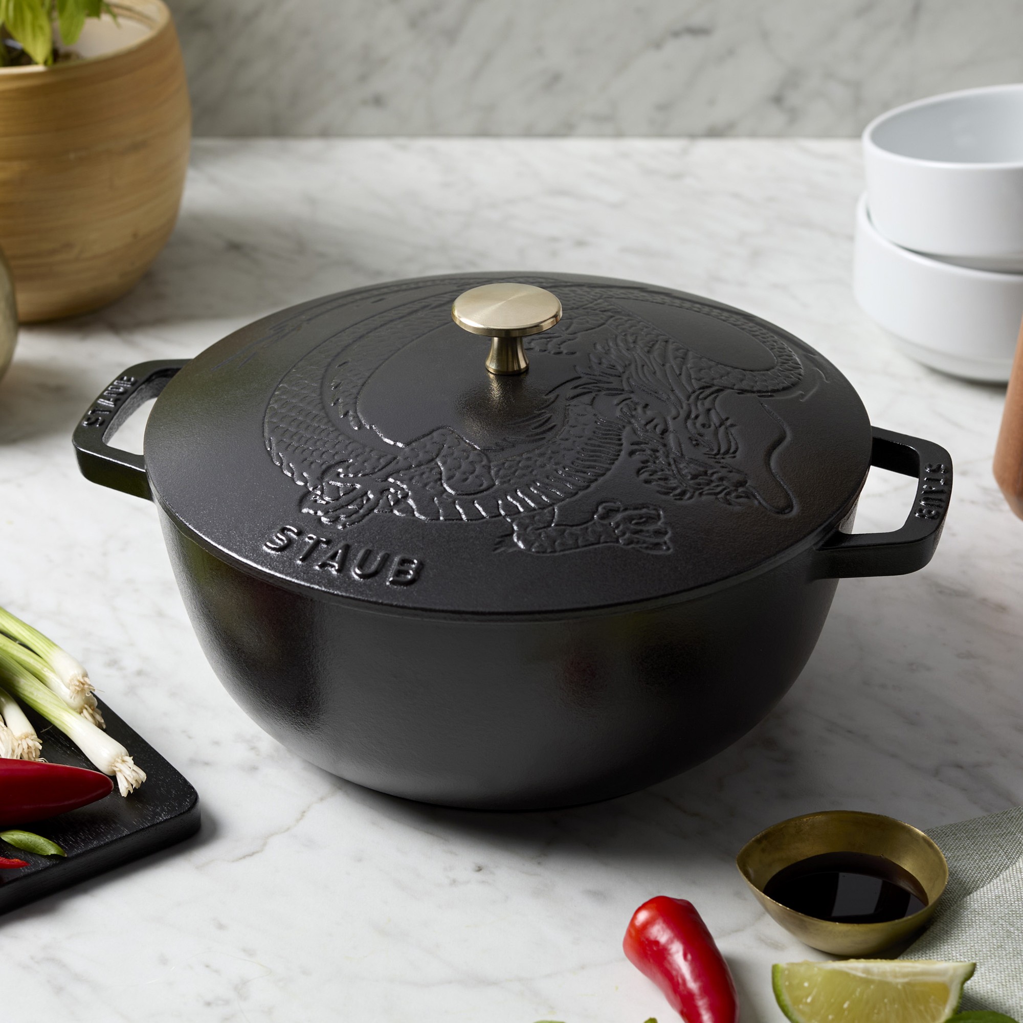 Staub Enameled Cast Iron Braiser with Dragon Lid, 2 1/2-Qt., Cranberry