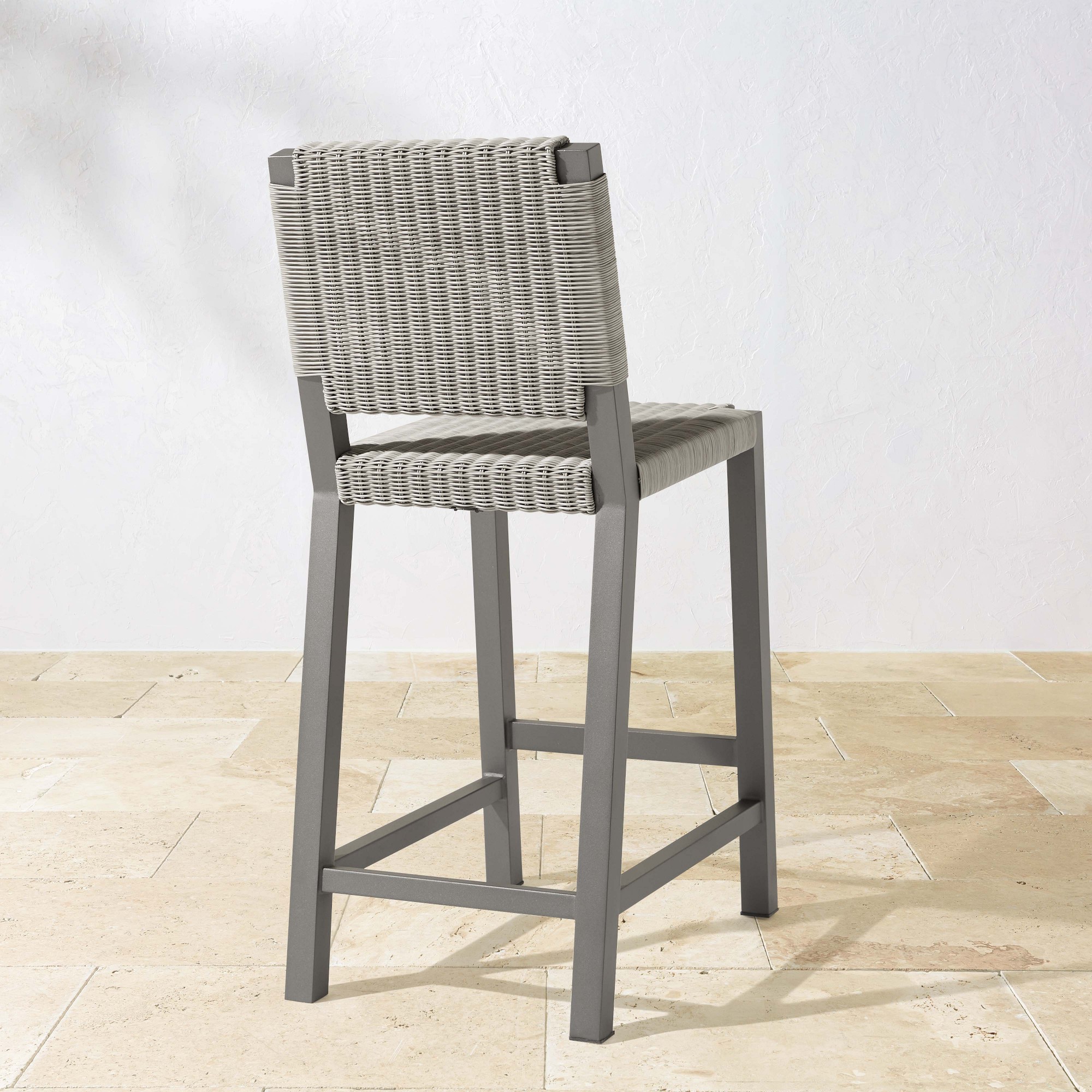 Larnaca Slate Grey Metal x All-Weather Weave Bar Stool
