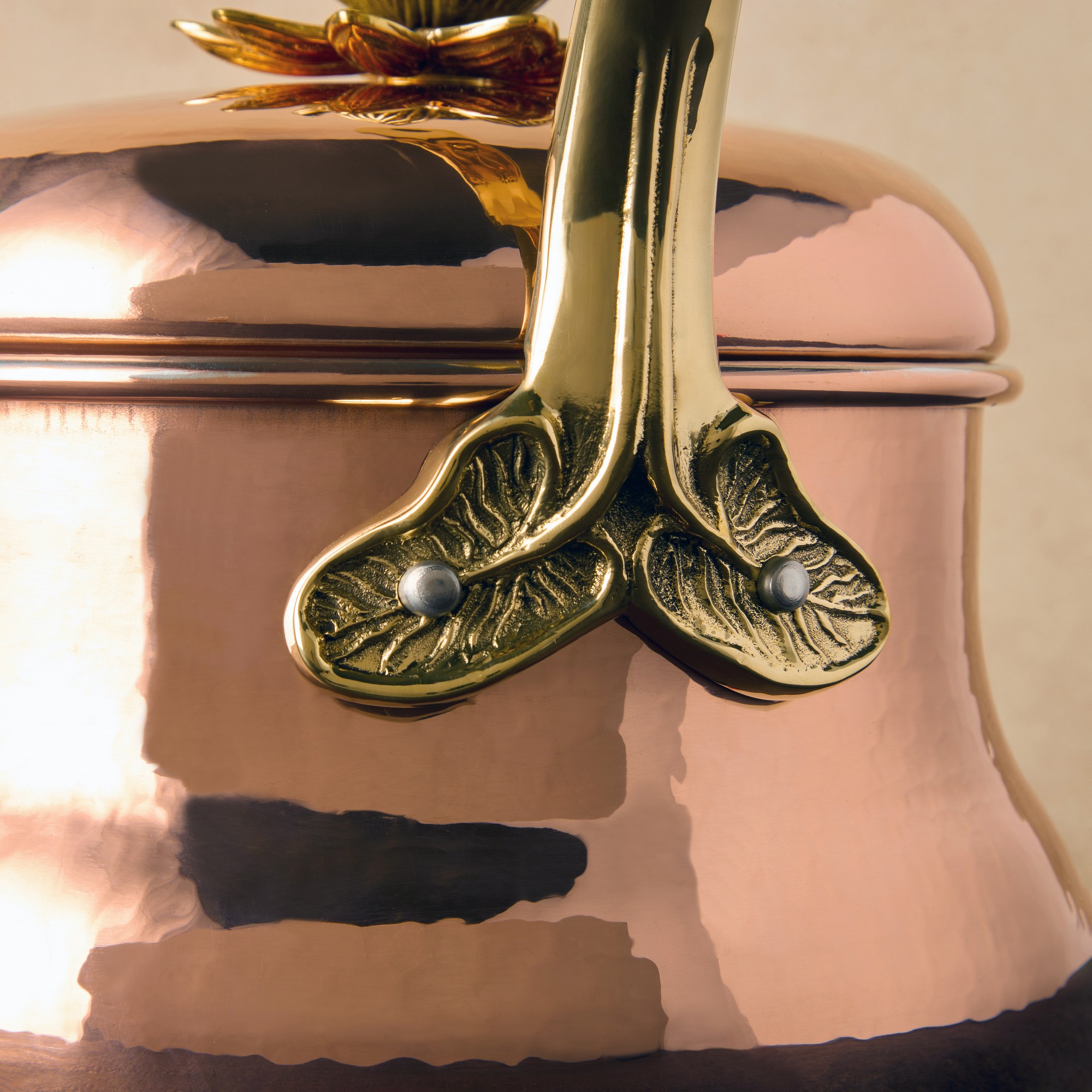 Ruffoni Historia Hammered Copper Tea Kettle with Lotus Knob, 3-Qt.