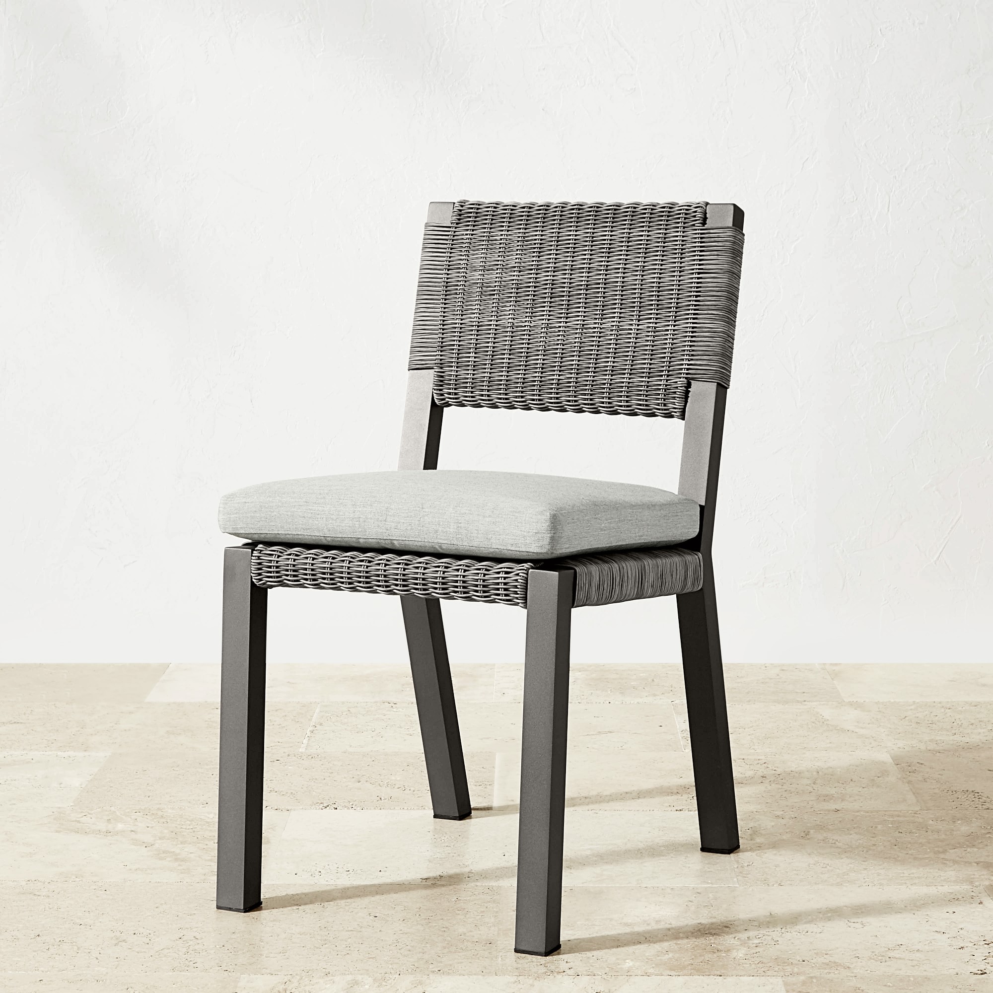 Larnaca Outdoor Slate Grey Metal x All-Weather Weave Dining Side Chair