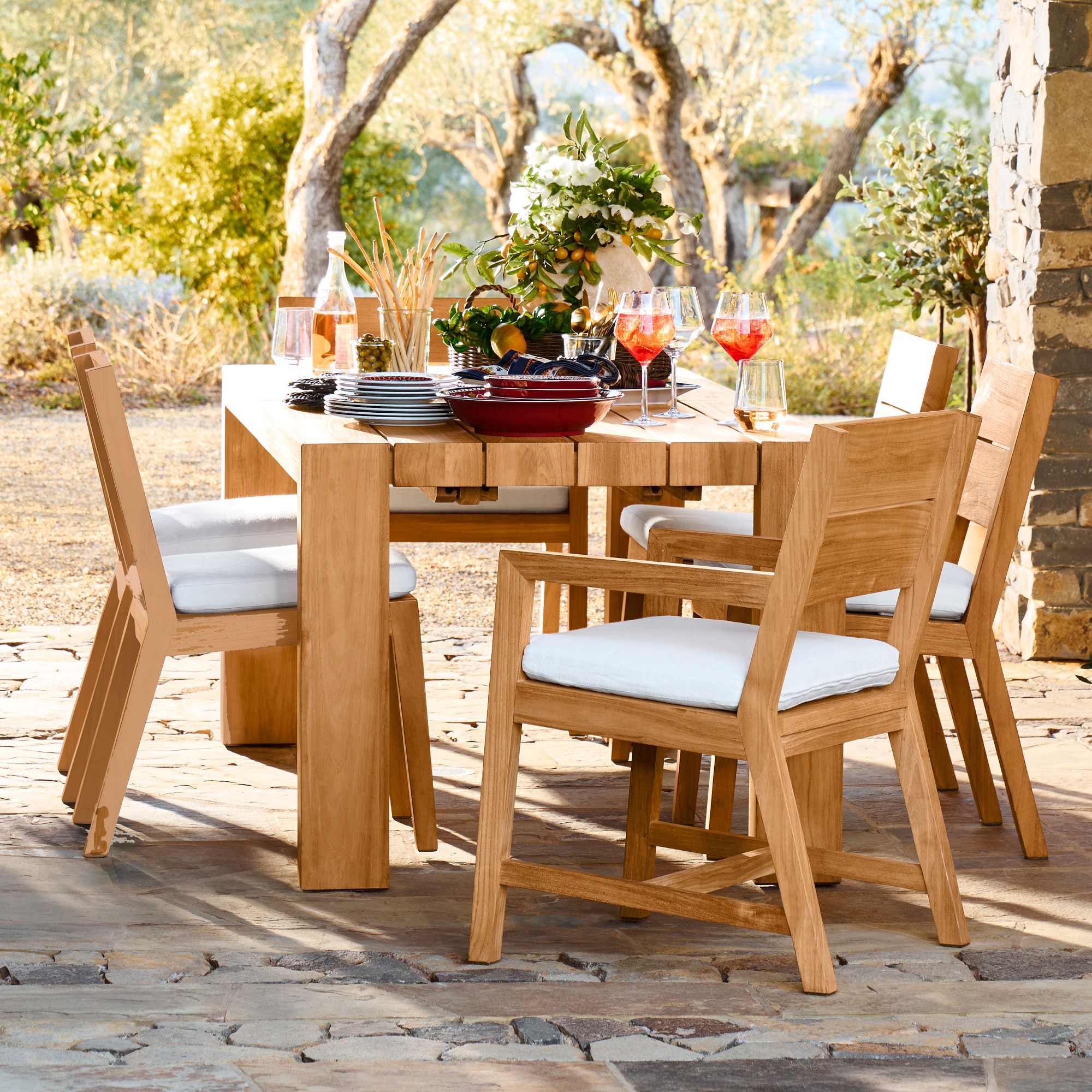 Larnaca Fiberstone Dining Table & Teak Dining Chairs (96