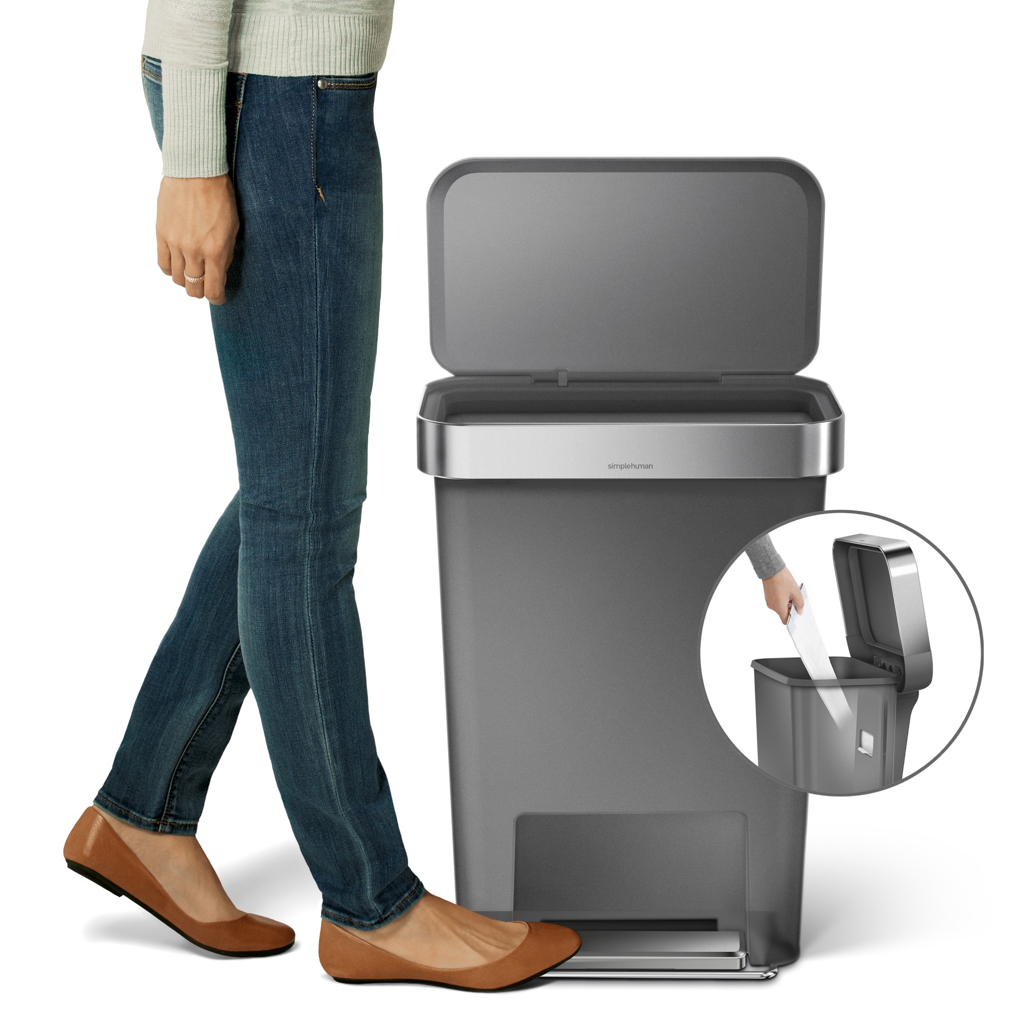 simplehuman™ Plastic Liner Pocket Trash Can, 45L