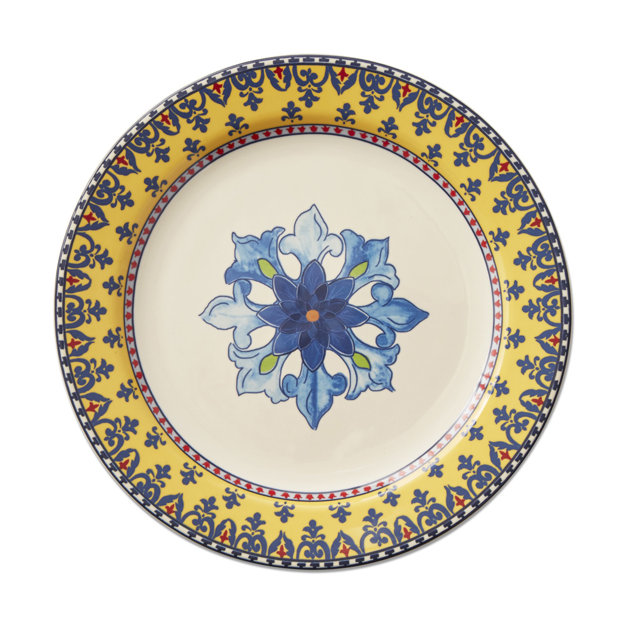 Sicily Ceramic Dinner Plates, Yellow Rim