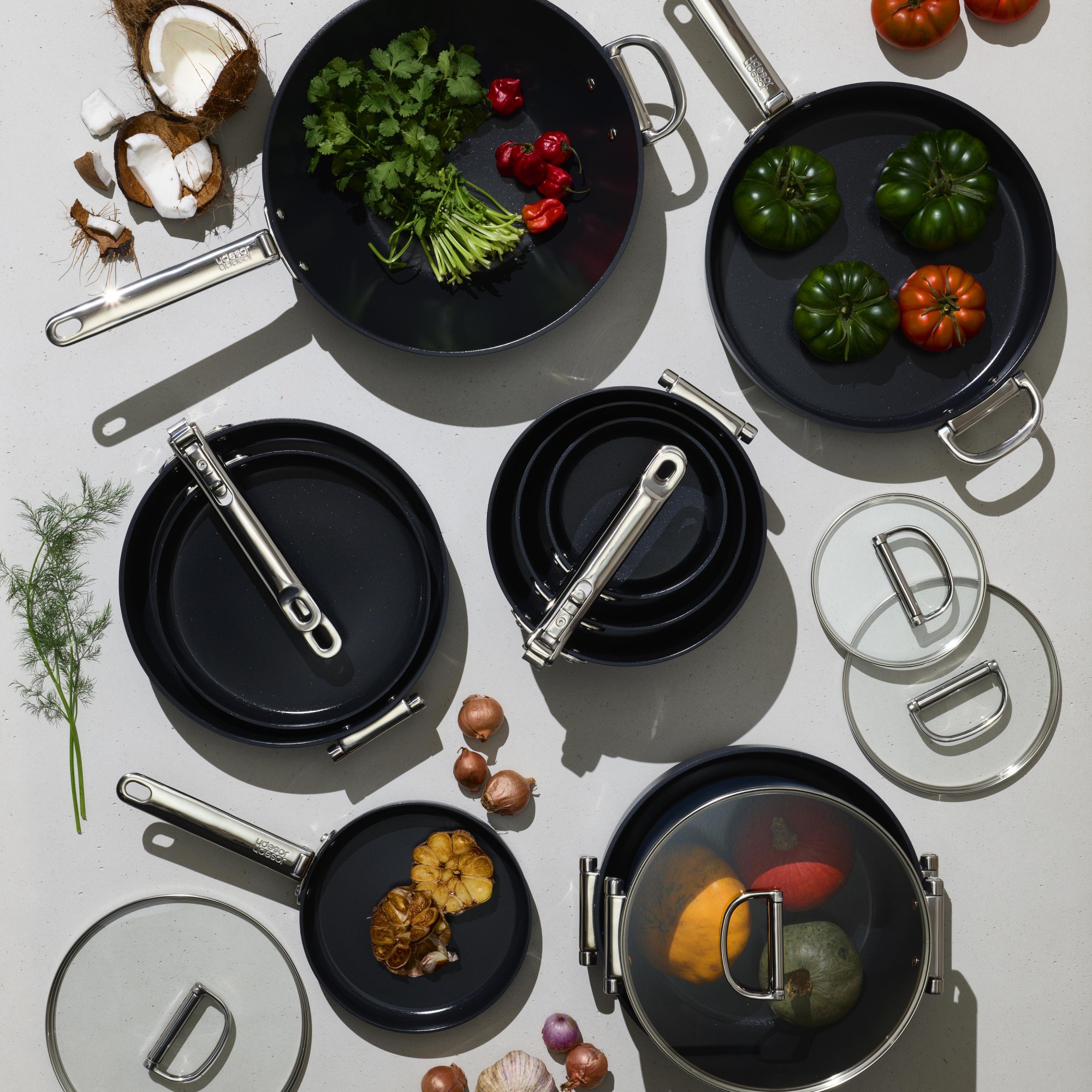 Joseph Joseph Ceramic Nonstick Space-Saving 10-Piece Cookware Set with Folding Handles