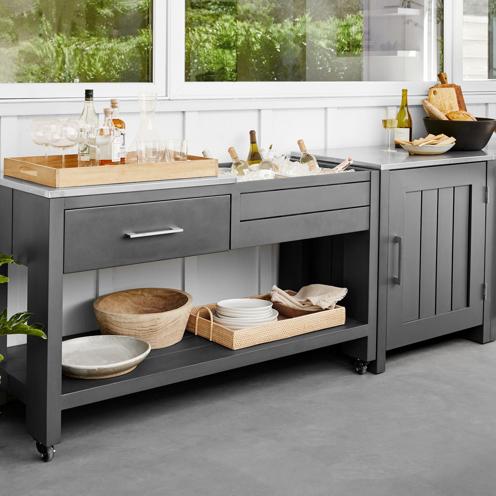 Larnaca Slate Grey Metal Kitchen Convertible Refrigerator Cabinet