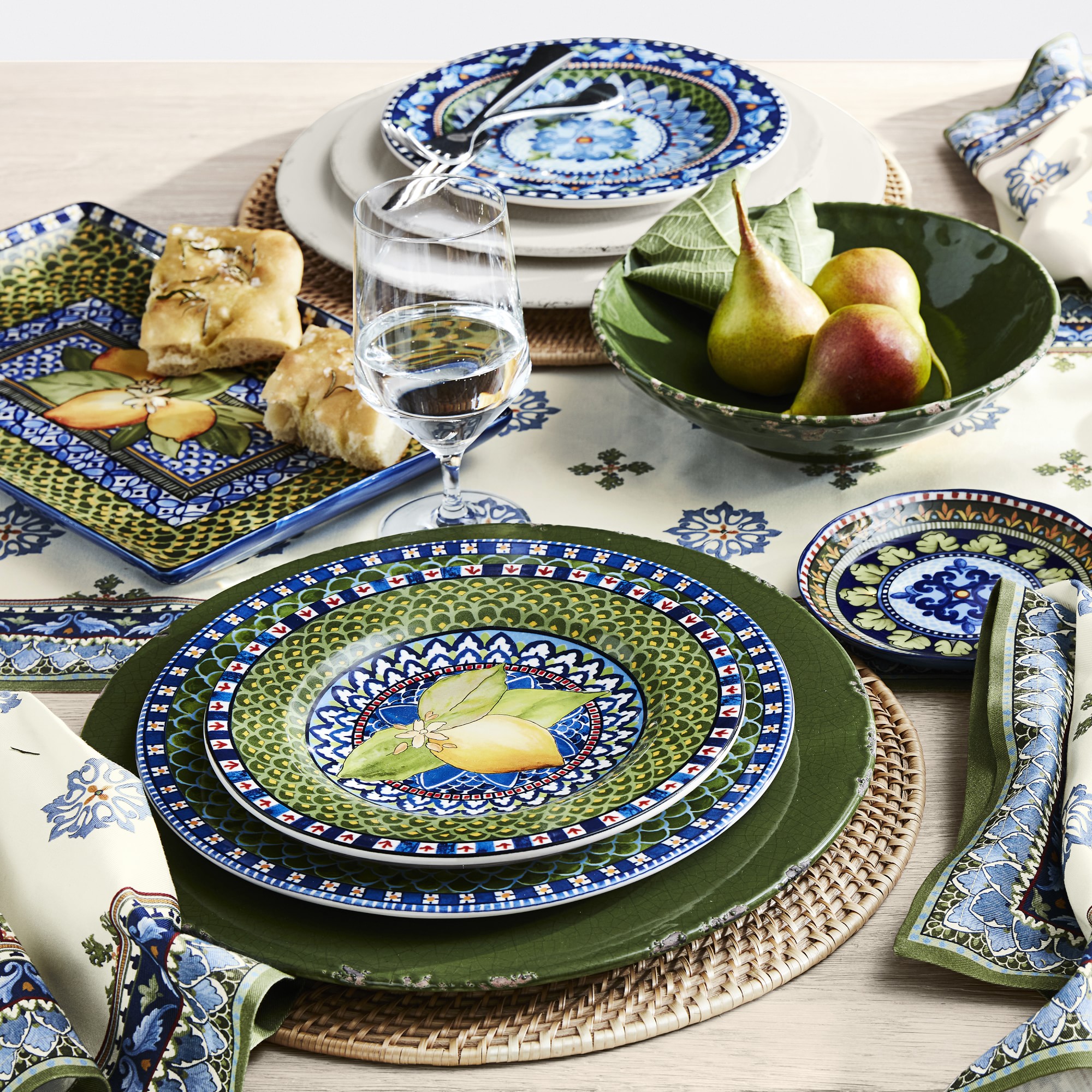 Sicily Ceramic Mixed Appetizer Plates, Set of 4, Blue & Green