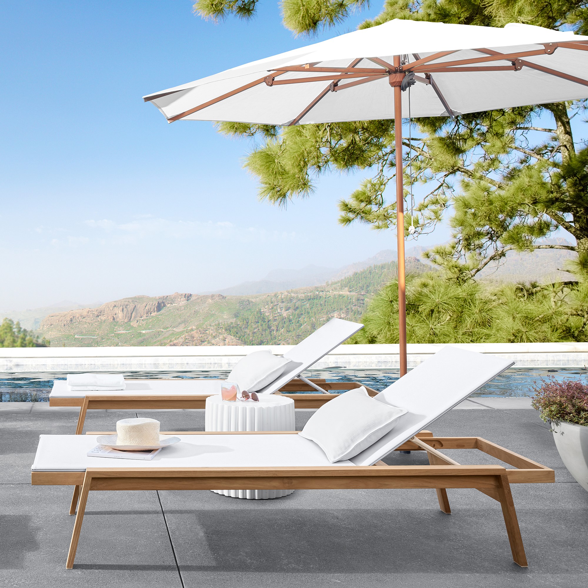 10' Round Outdoor Larnaca Teak Umbrella