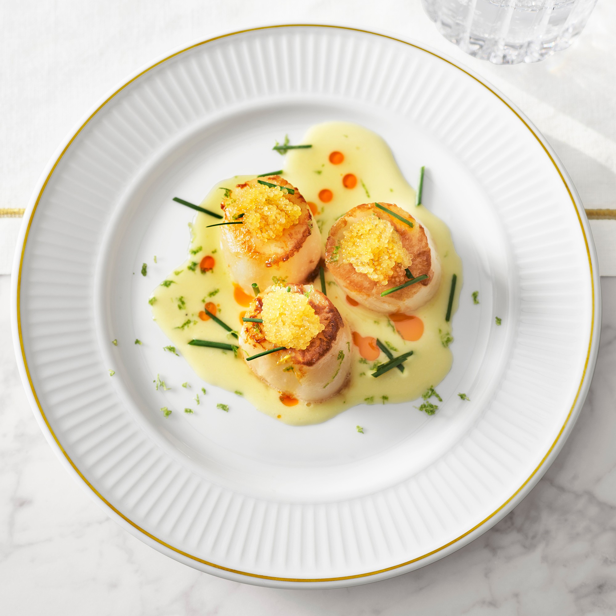 Pillivuyt Plisse Gold Porcelain Salad Plates, Set of 4