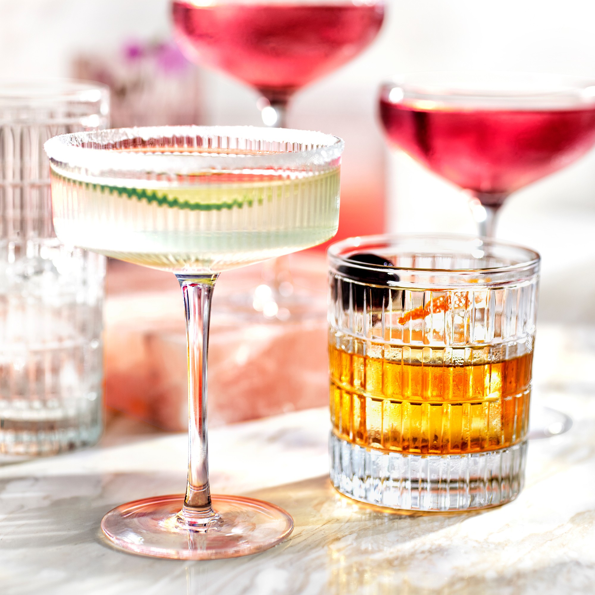 Modern Optic Coupe Glasses, Set of 4