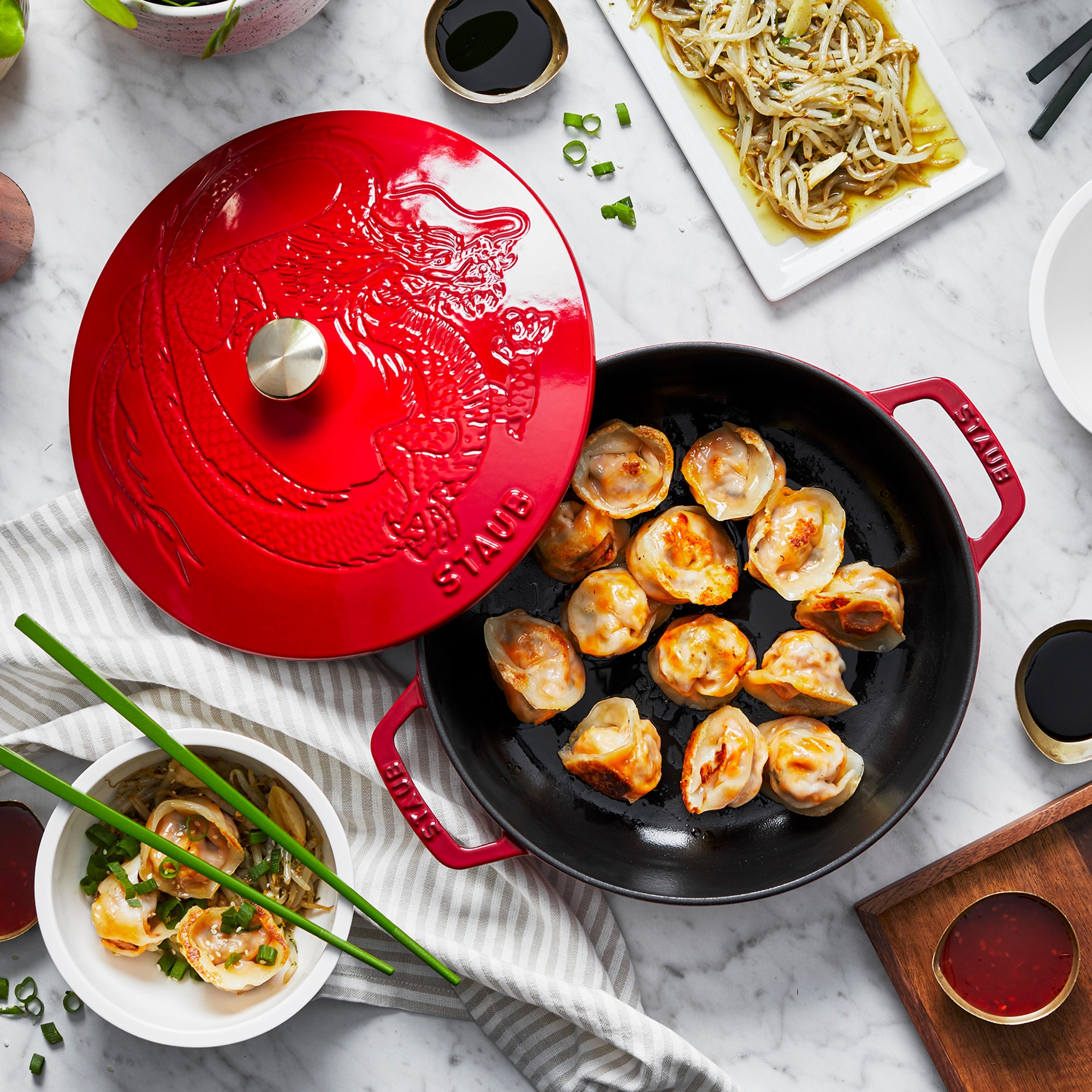 Staub Enameled Cast Iron Braiser with Dragon Lid, 2 1/2-Qt., Cranberry