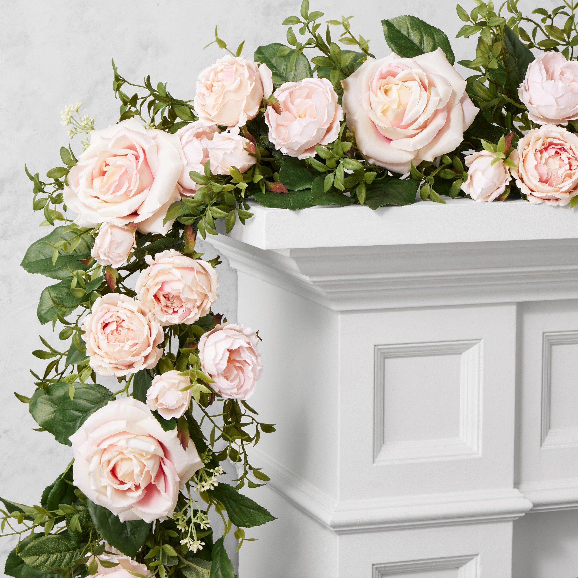 UV Protected Famille Rose Pink Faux Wreath & Garland