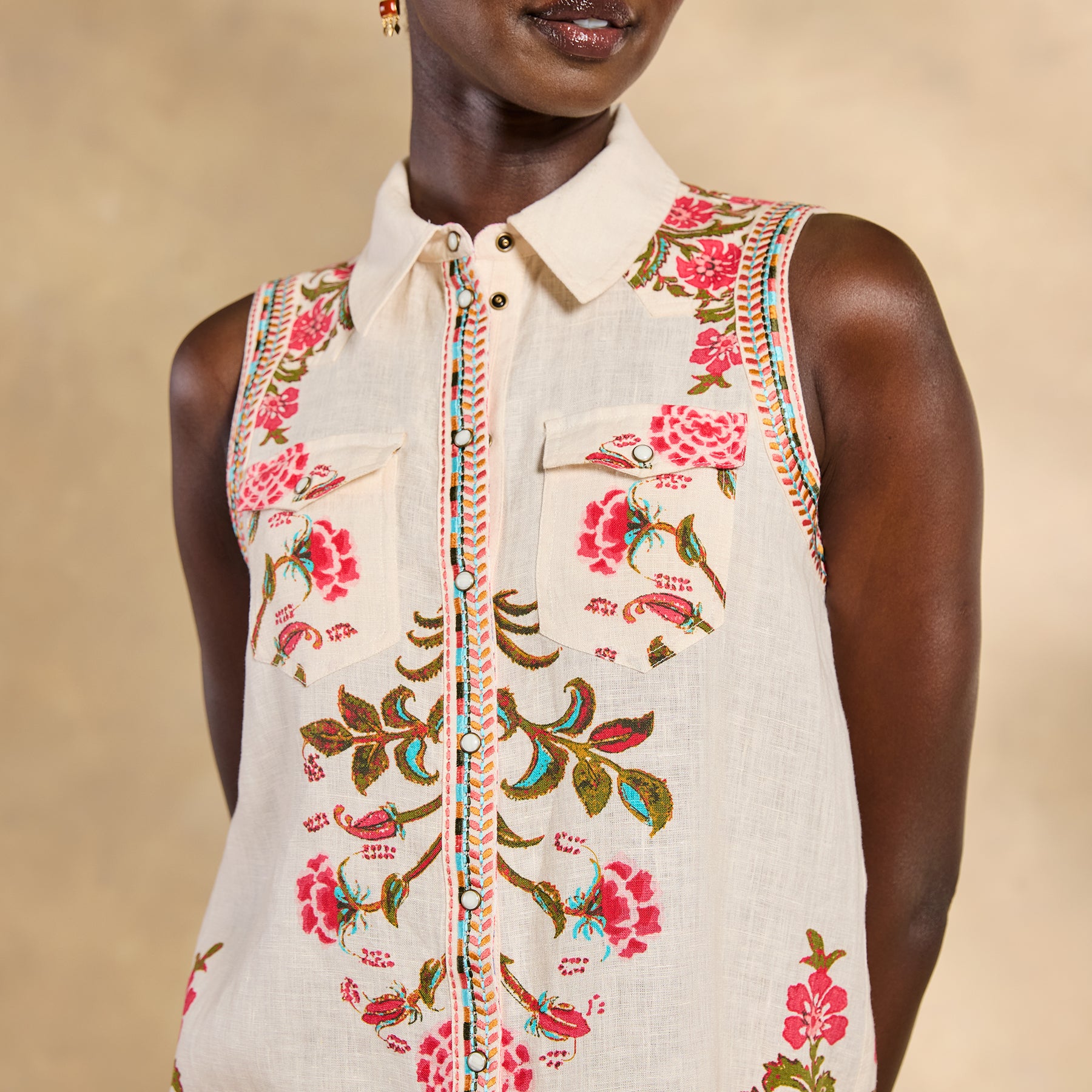 Willow Linen Floral Sleeveless Top