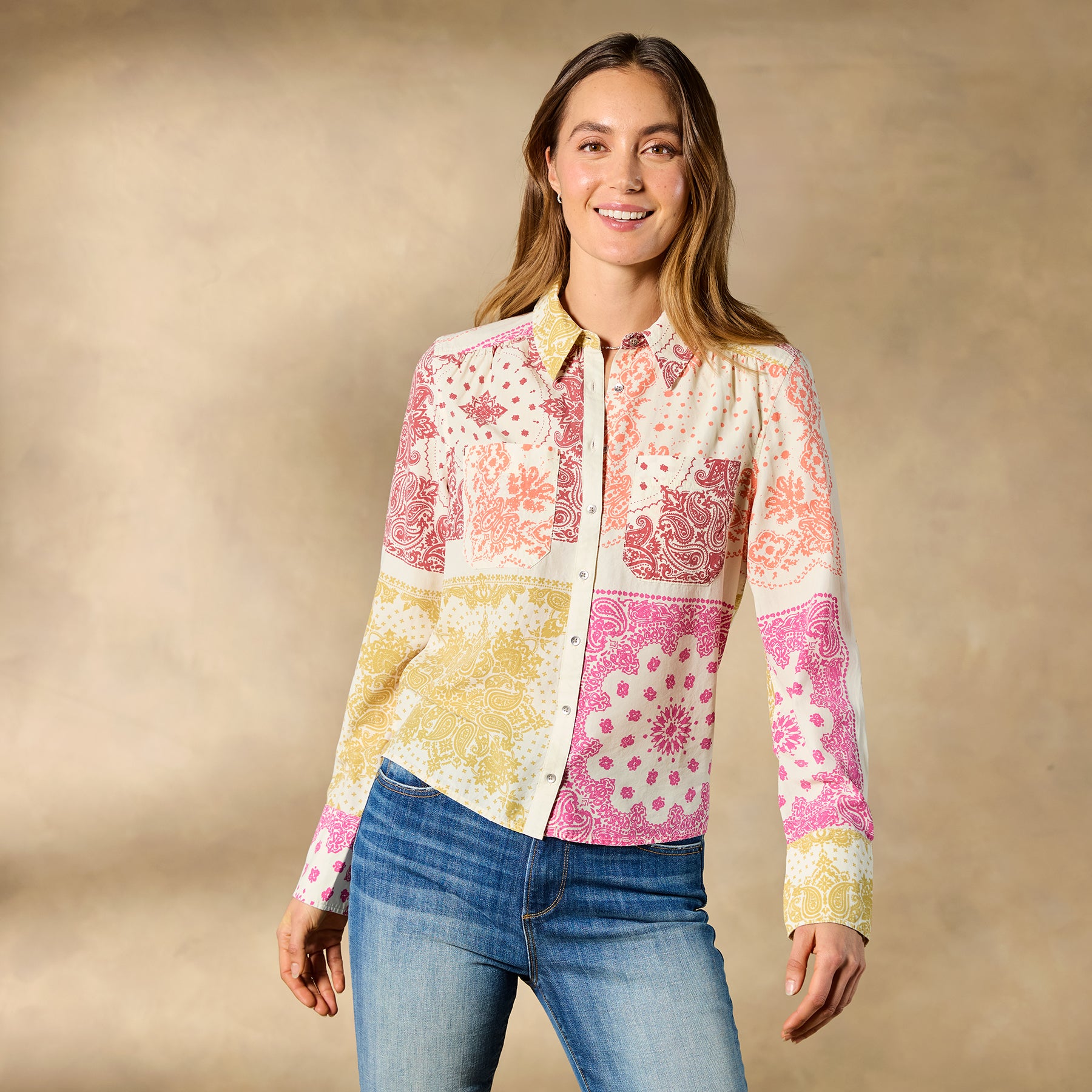 Ryleigh Mixed-Print Shirt, Petite
