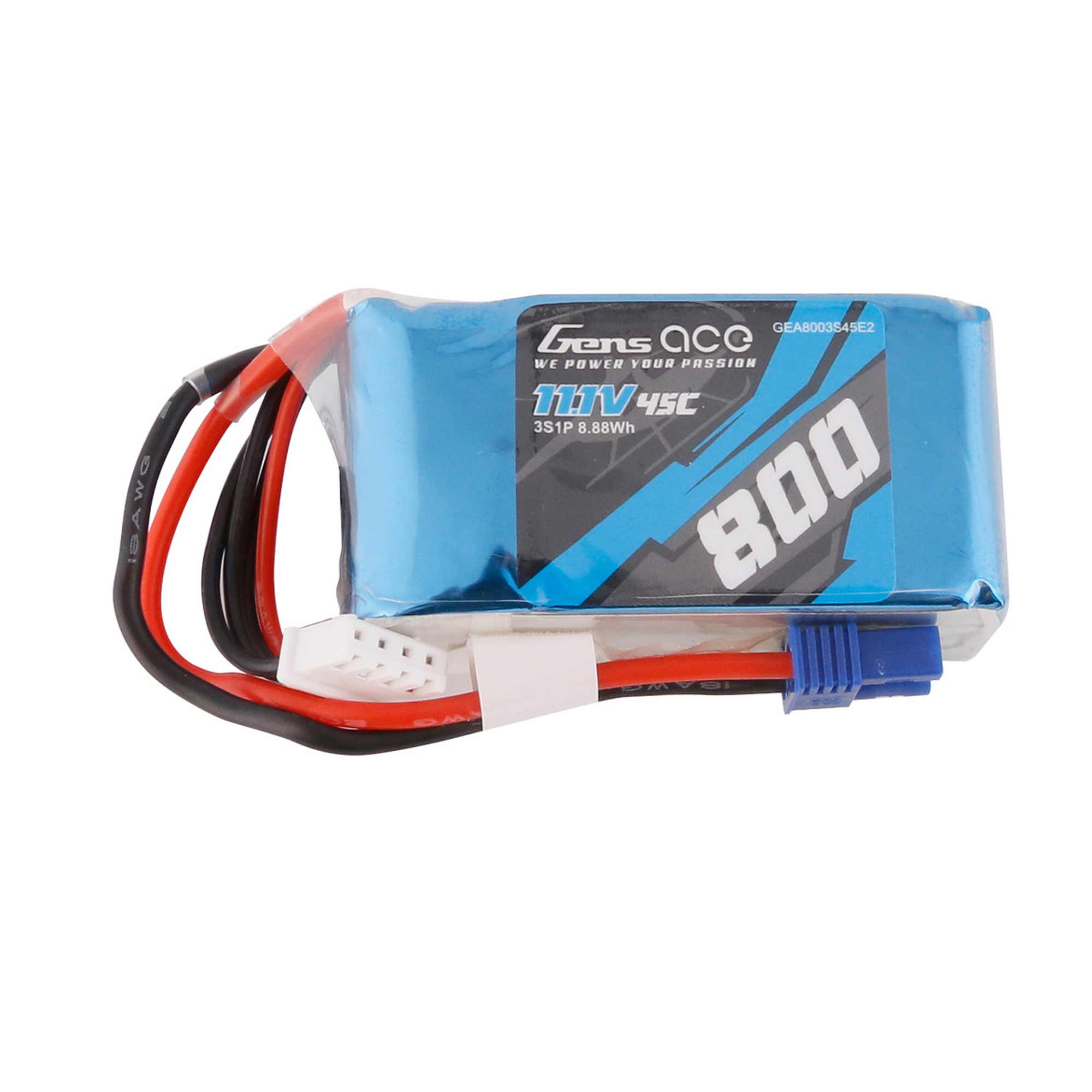 11.1V 800mAh 3S 45C LiPo Battery: EC2