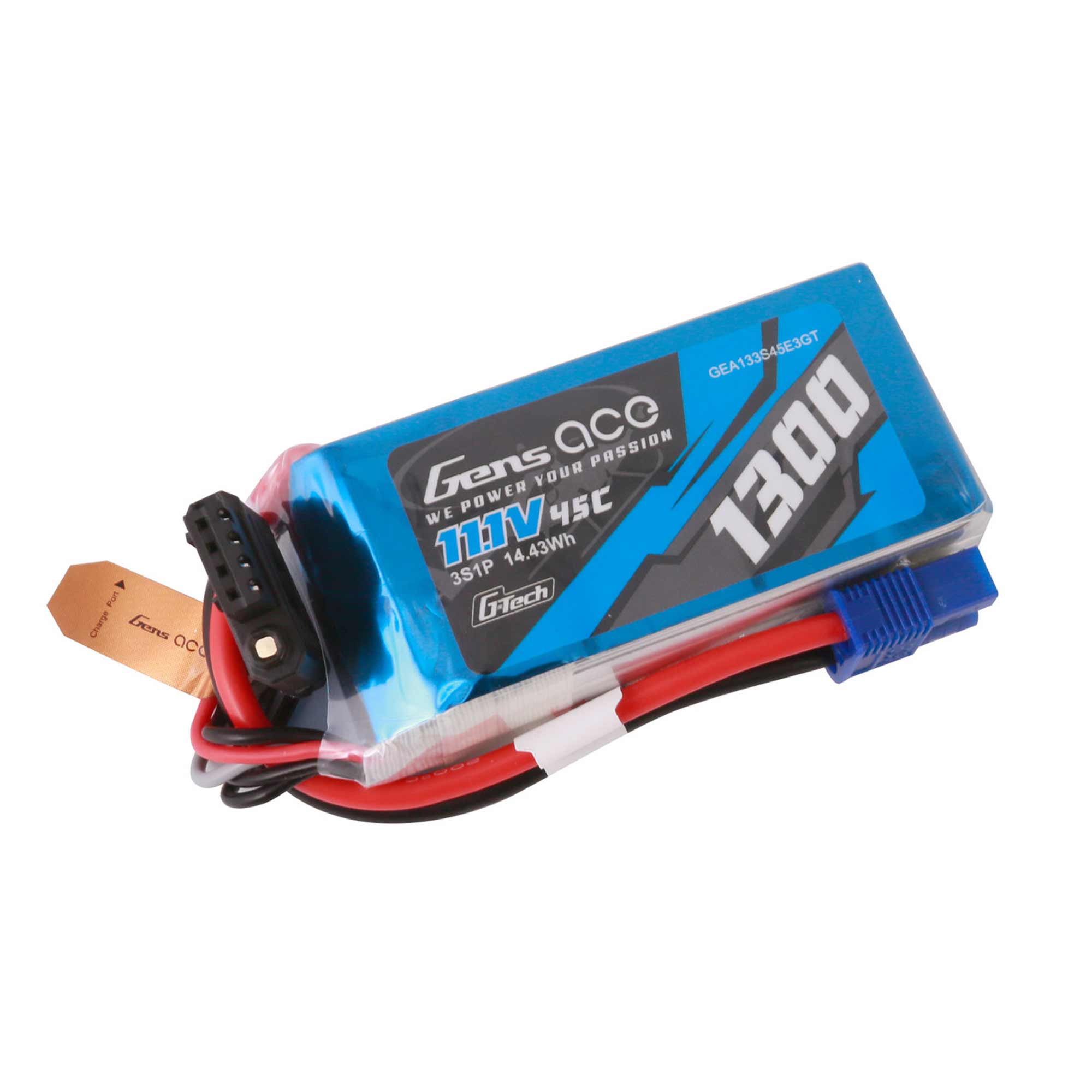 11.1V 1300mAh 3S 45C G-Tech LiPo Battery: EC3