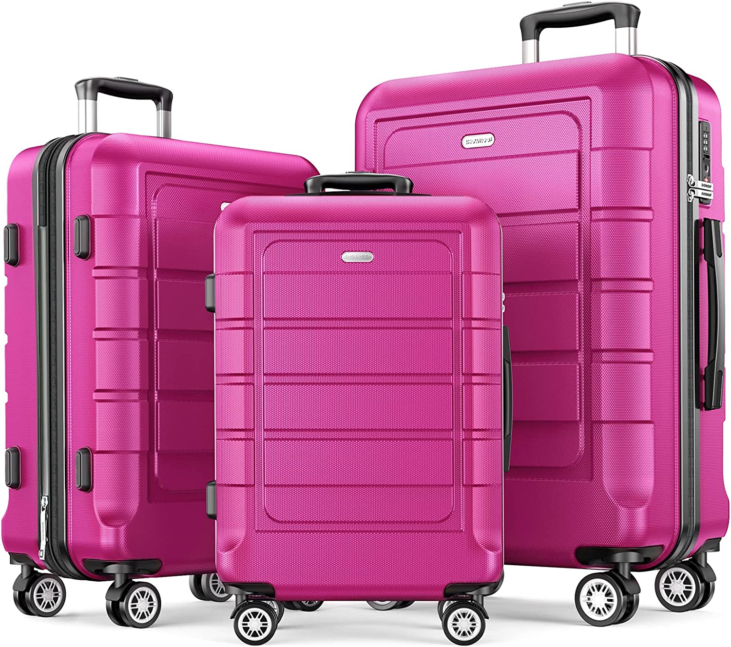 Luggage Sets Expandable PC+ABS Durable Suitcase Sets Double Wheels TSA Lock Megenta 3pcs