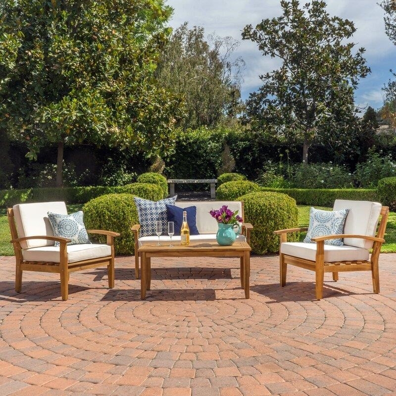 Juno Solid Wood 4 - Person Seating Group with Cushions