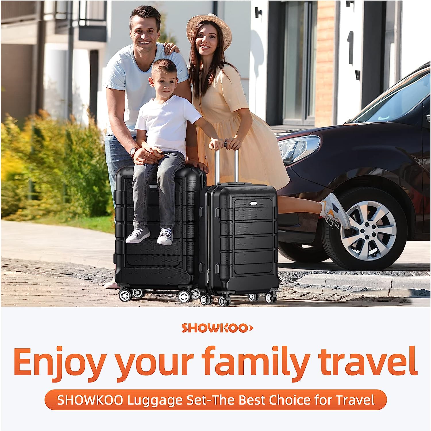 Luggage Sets Expandable PC+ABS Durable Suitcase Double Wheels TSA Lock 3pcs Black