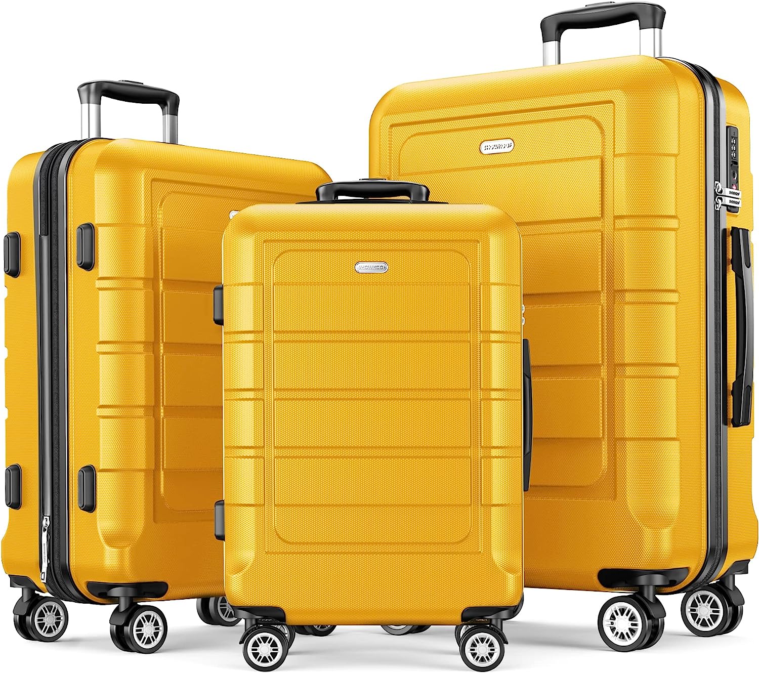 Luggage Sets Expandable PC+ABS Durable Suitcase Sets Double Wheels TSA Lock Yellow 3pcs