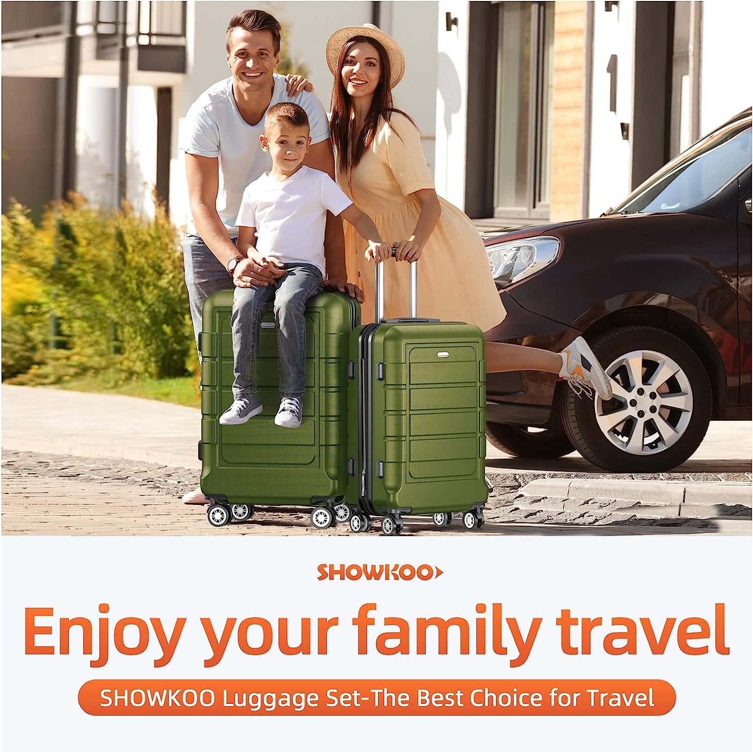 Luggage Sets Expandable PC+ABS Durable Suitcase Double Wheels TSA Lock Olive Green 3pcs-