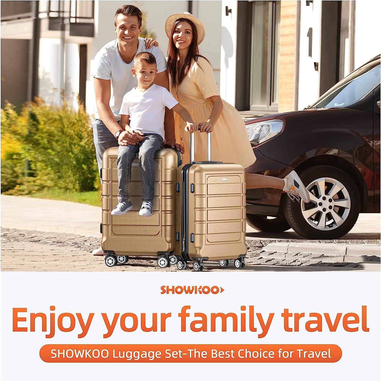 Luggage Sets Expandable PC+ABS Durable Suitcase Sets Double Wheels TSA Lock Gold