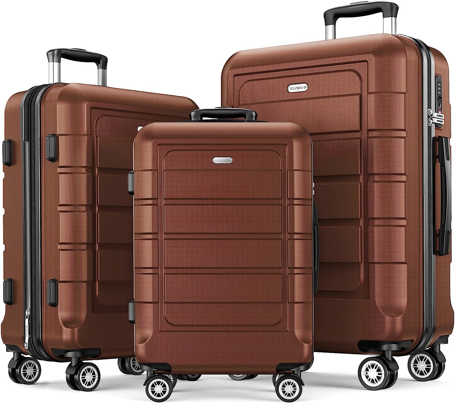 Luggage Sets Expandable PC+ABS Durable Suitcase Double Wheels TSA Lock Brown 3pcs-