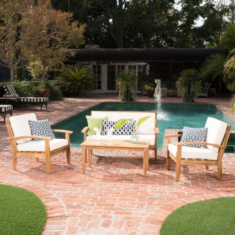 Juno Solid Wood 4 - Person Seating Group with Cushions