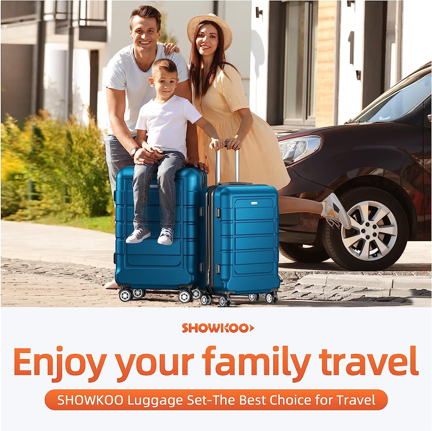 Luggage Sets Expandable PC+ABS Durable Suitcase Sets Double Wheels TSA Lock Sea Blue- 3PCS