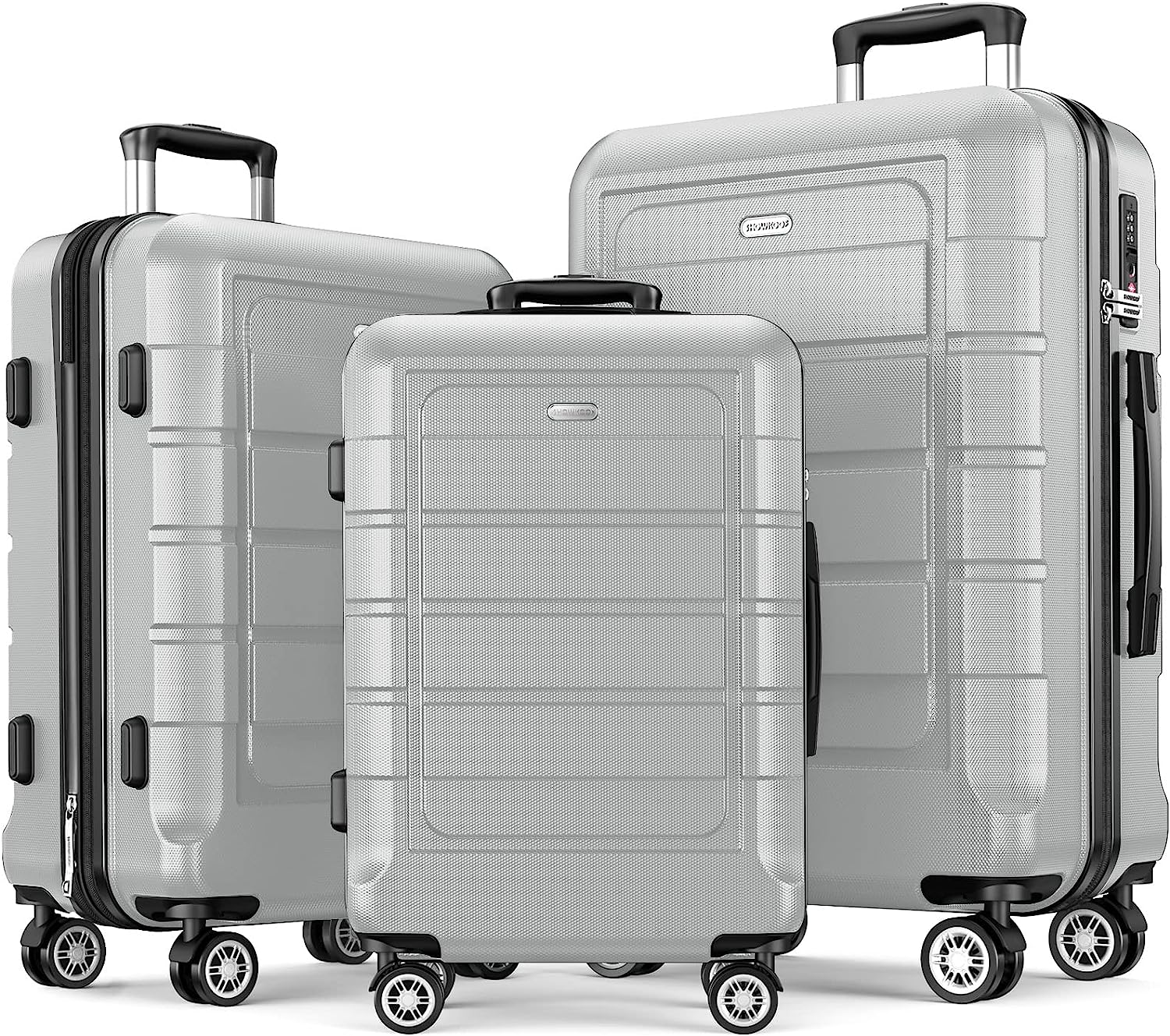 Luggage Sets Expandable PC+ABS Durable Suitcase Double Wheels TSA Lock Light Gray 3pcs-