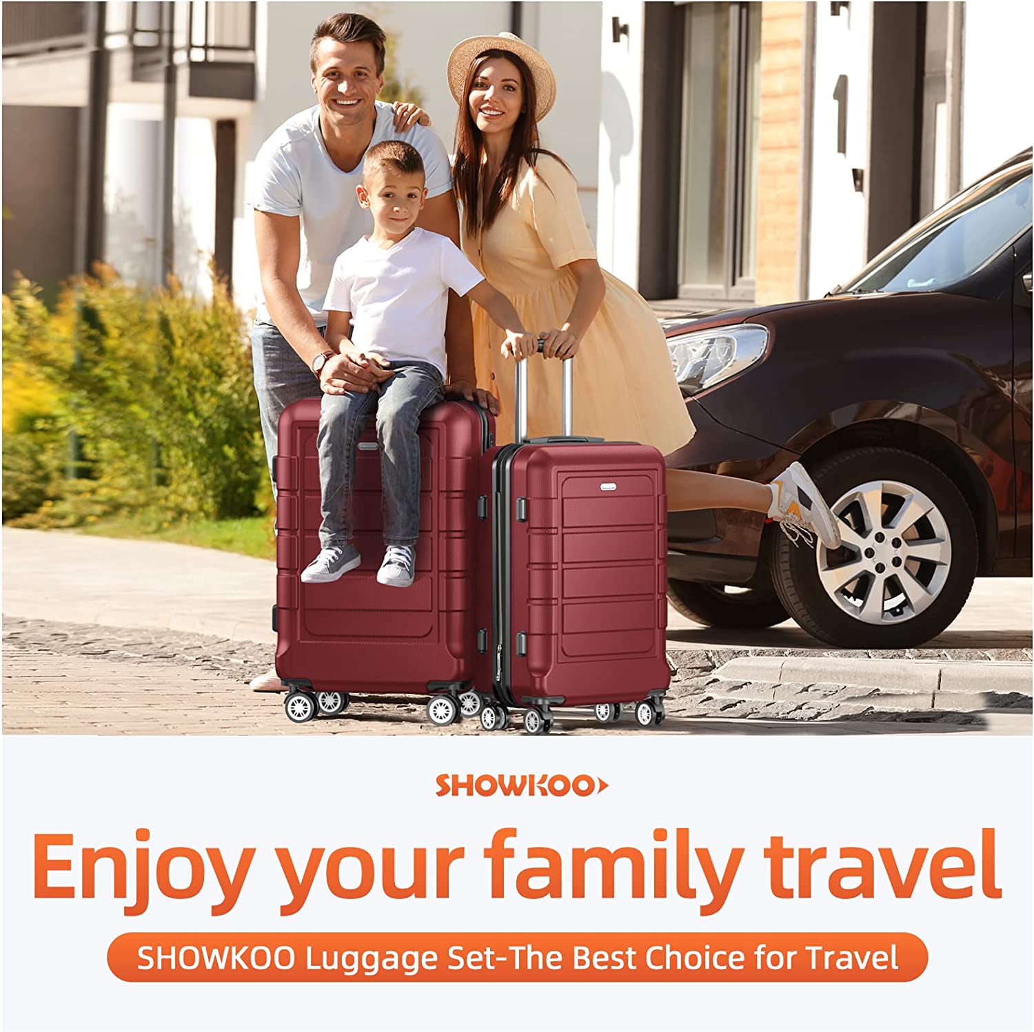 Luggage Sets Expandable PC+ABS Durable Suitcase Double Wheels TSA Lock 3pcs Red Wine