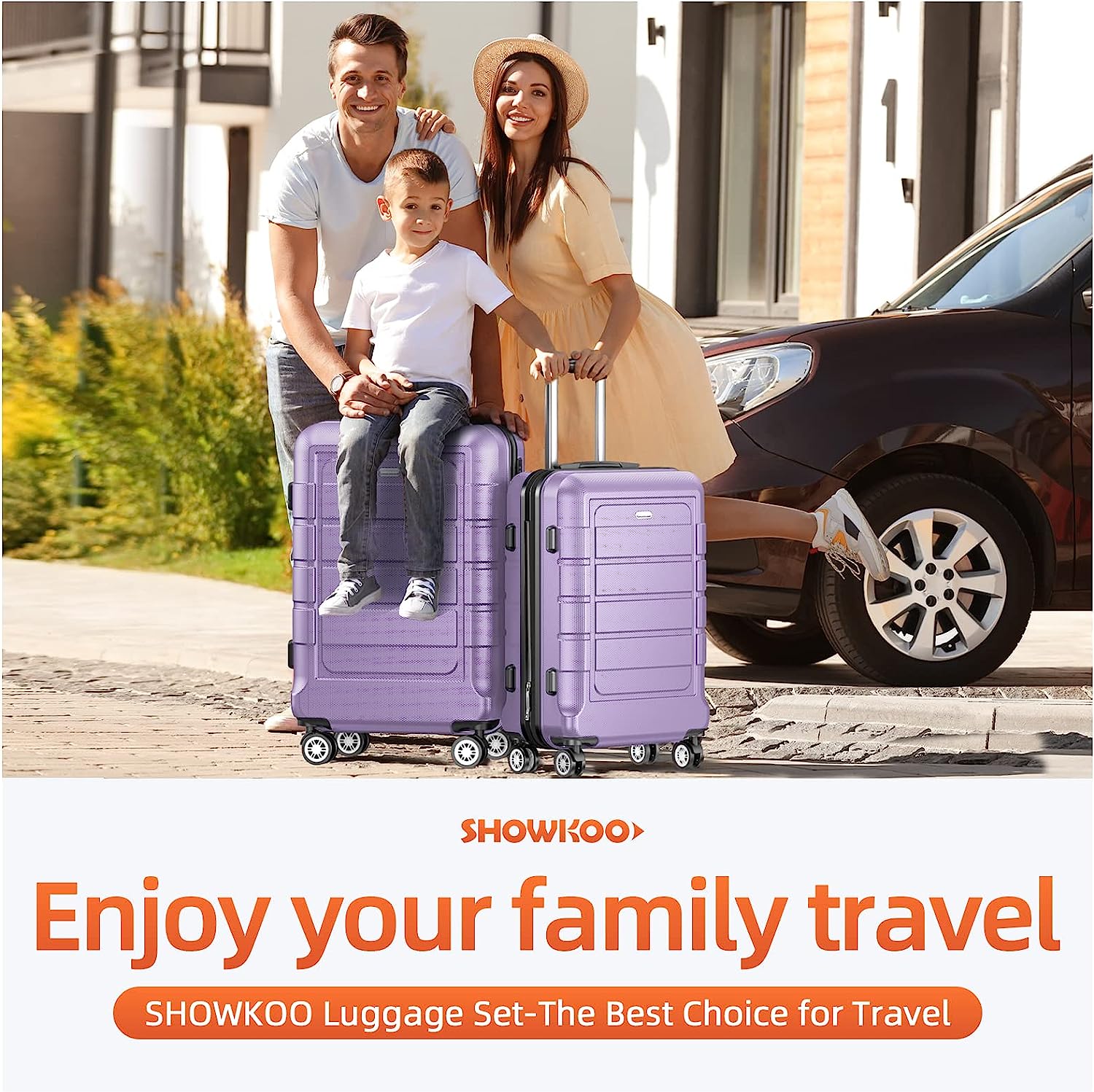 Luggage Sets Expandable PC+ABS Durable Suitcase Double Wheels TSA Lock Lavender Purple 3pcs
