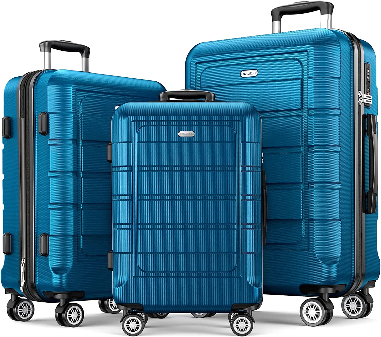 Luggage Sets Expandable PC+ABS Durable Suitcase Sets Double Wheels TSA Lock Sea Blue- 3PCS