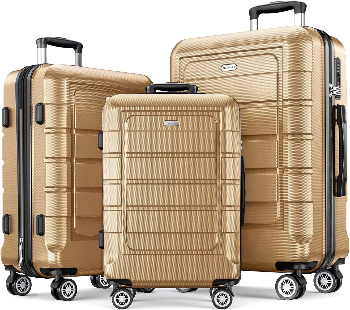 Luggage Sets Expandable PC+ABS Durable Suitcase Sets Double Wheels TSA Lock Gold