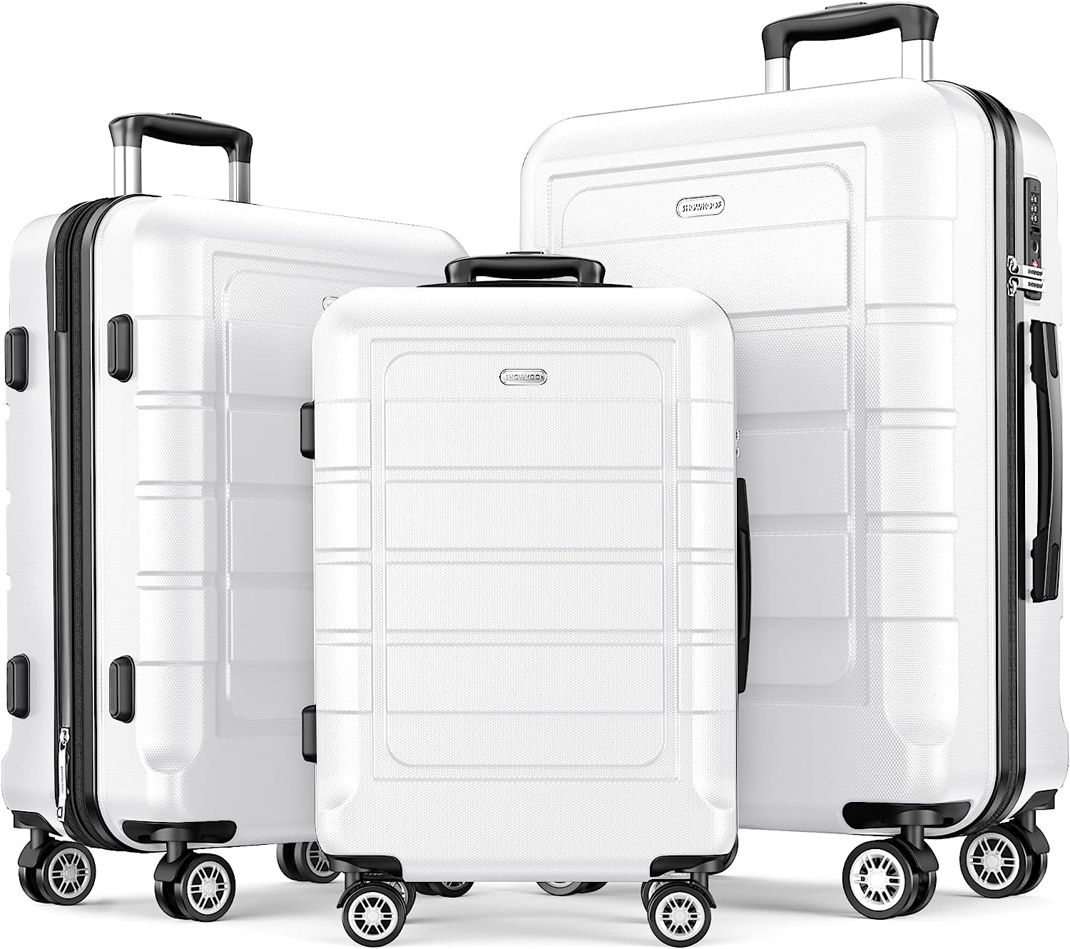 Luggage Sets Expandable PC+ABS Durable Suitcase Sets Double Wheels TSA Lock White 3pcs