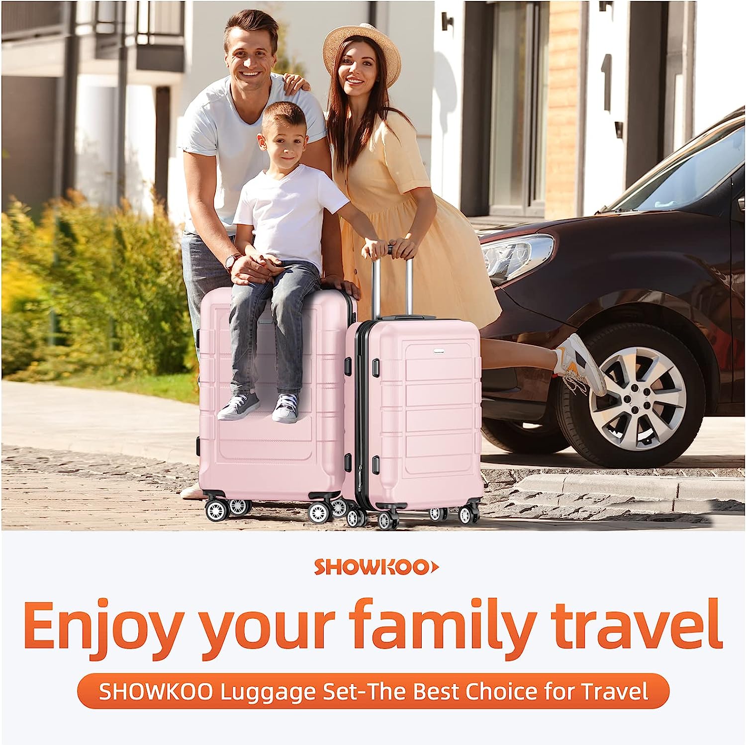 Luggage Sets Expandable PC+ABS Durable Suitcase Sets Double Wheels TSA Lock Pink 3pcs