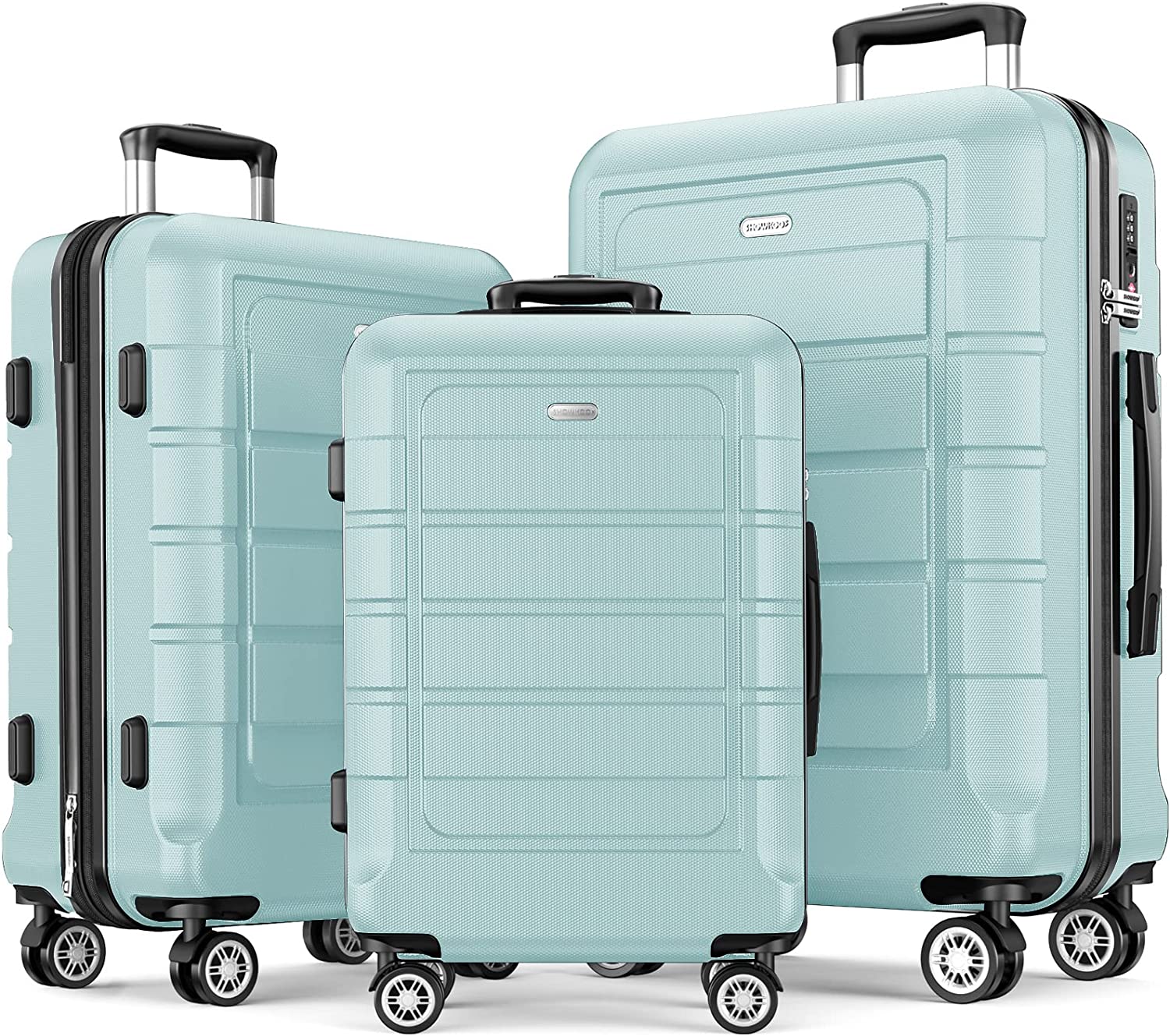 Luggage Sets Expandable PC+ABS Durable Suitcase Double Wheels TSA Lock Mint Green-