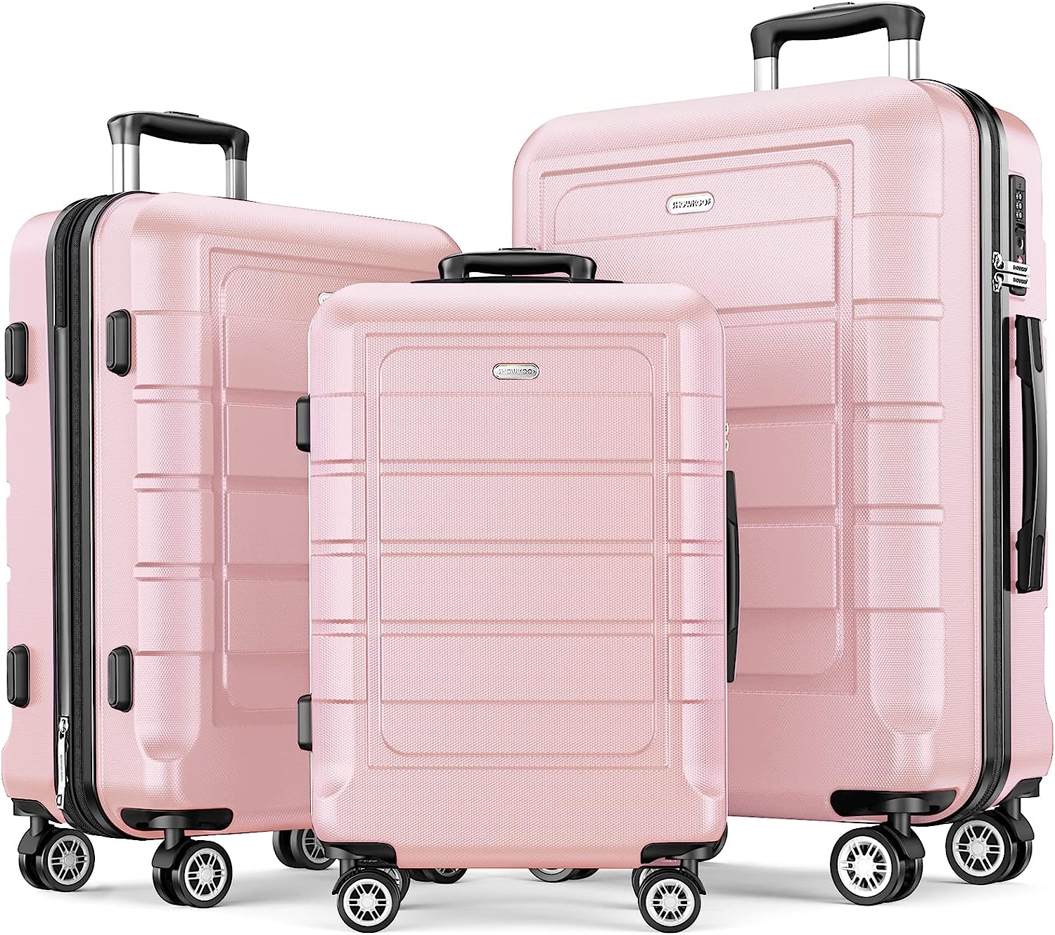 Luggage Sets Expandable PC+ABS Durable Suitcase Sets Double Wheels TSA Lock Pink 3pcs