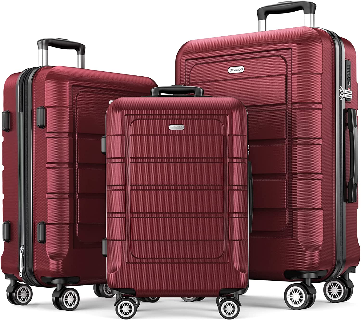 Luggage Sets Expandable PC+ABS Durable Suitcase Double Wheels TSA Lock 3pcs Red Wine