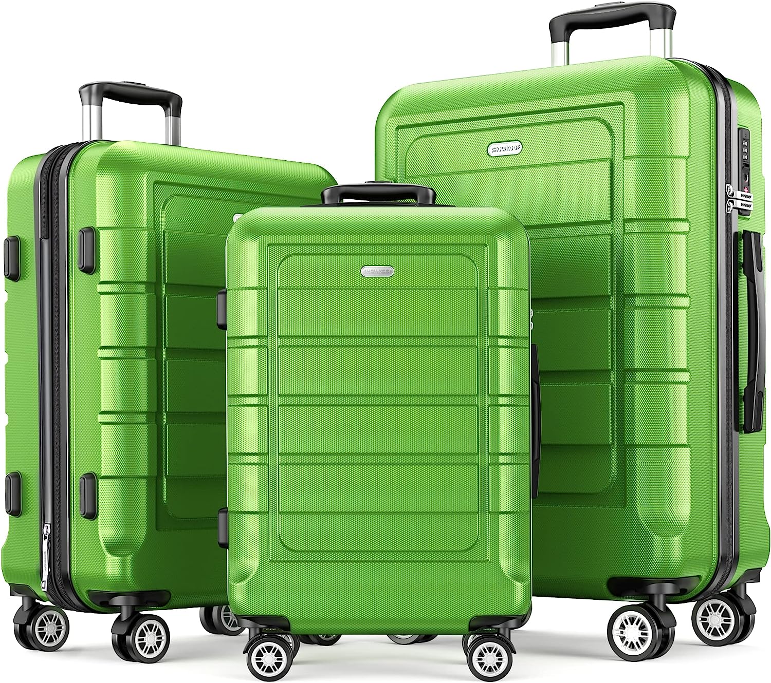 Luggage Sets Expandable PC+ABS Durable Suitcase Sets Double Wheels TSA Lock Green 3pcs