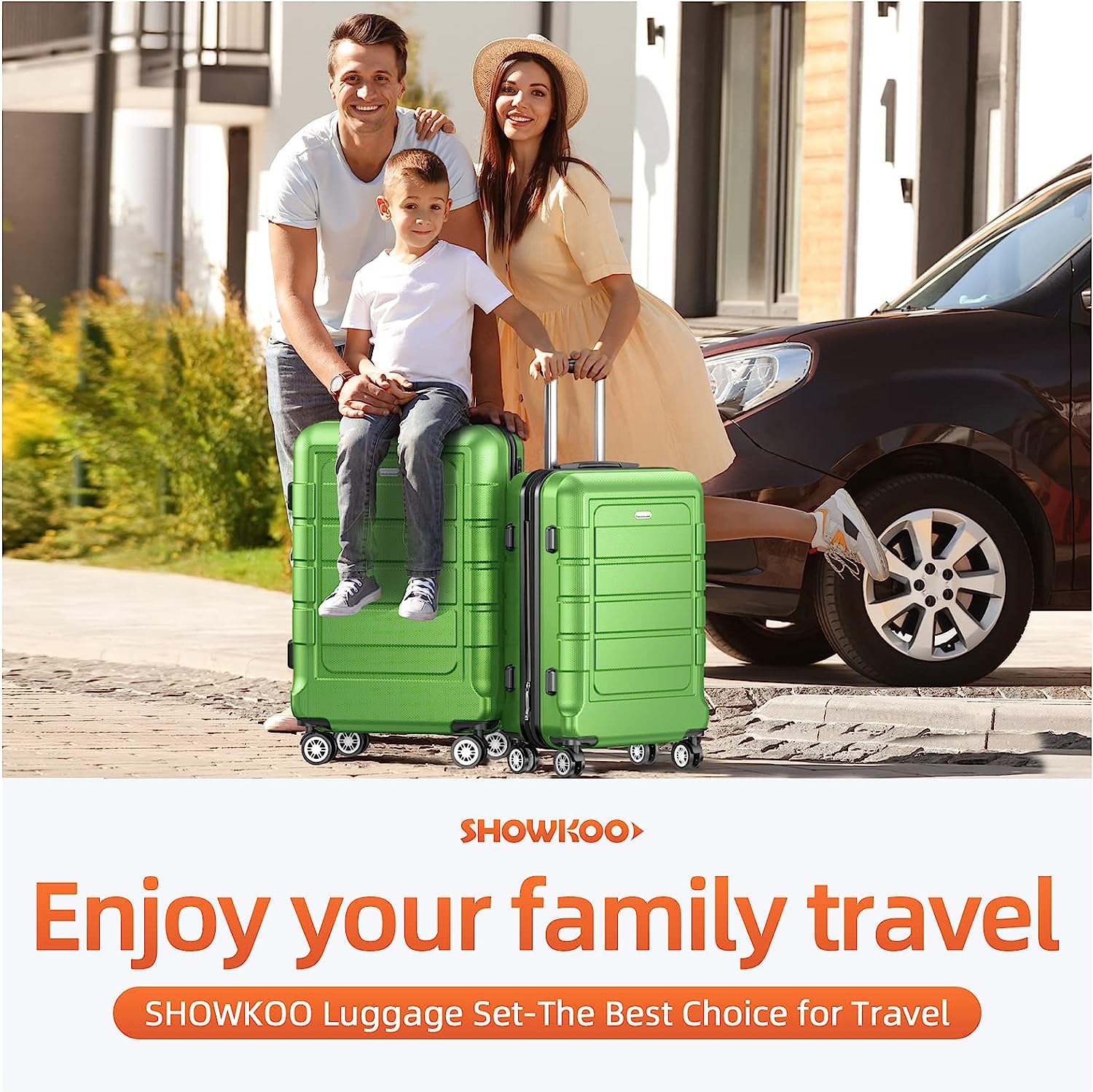 Luggage Sets Expandable PC+ABS Durable Suitcase Sets Double Wheels TSA Lock Green 3pcs