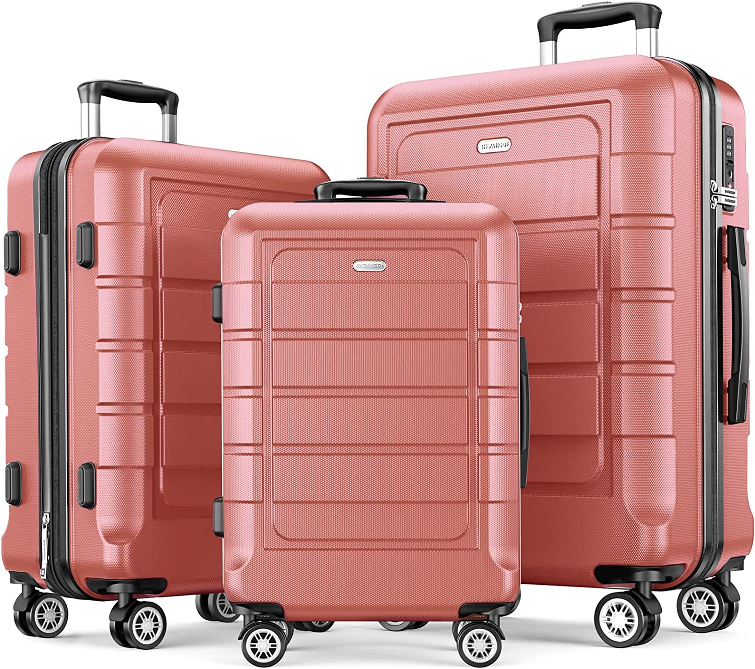 Luggage Sets Expandable PC+ABS Durable Suitcase Sets Double Wheels TSA Lock Rose Gold 3pcs